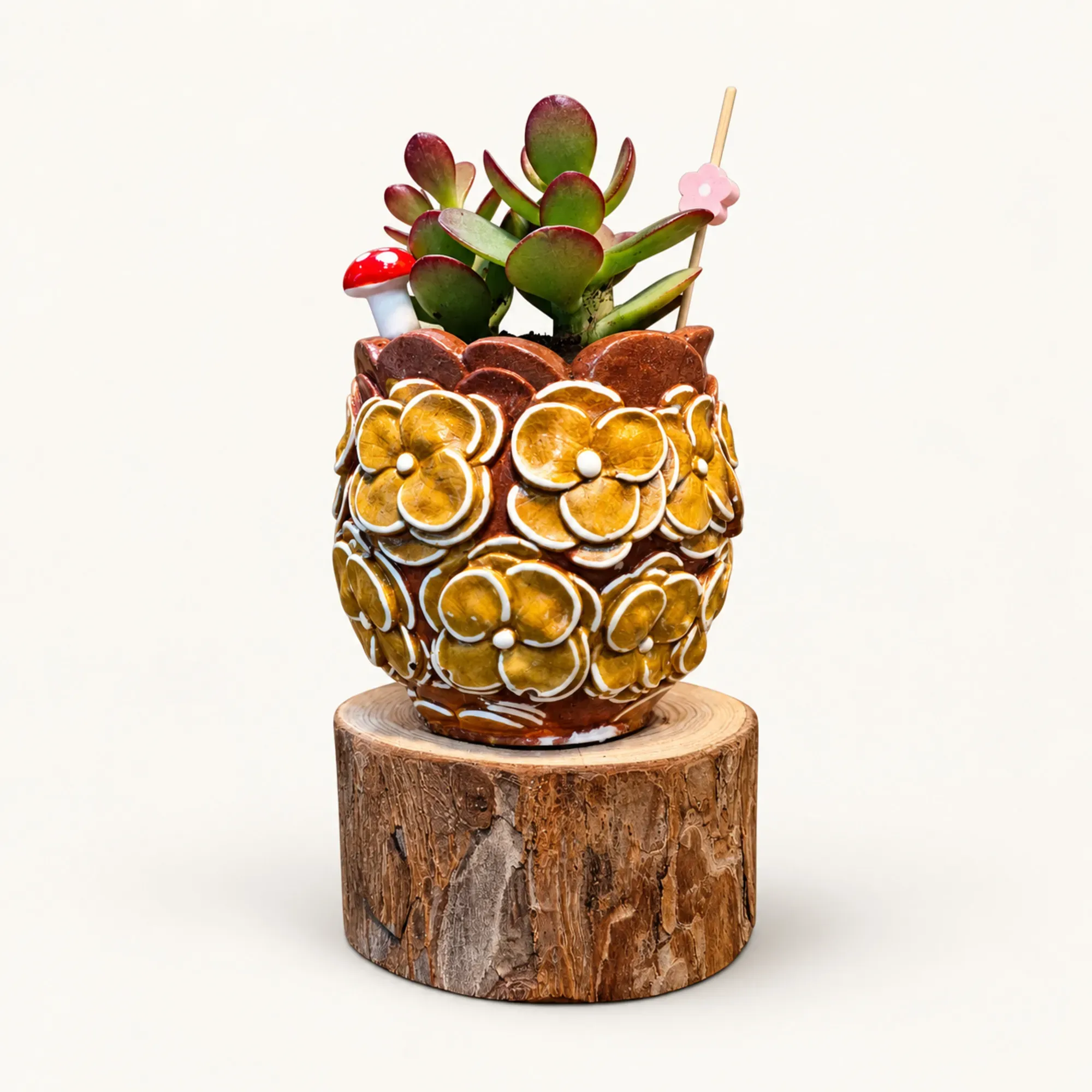 Handmade Brown and Gold Rose Relief Gypsum Decorative Planter 10–15 cm