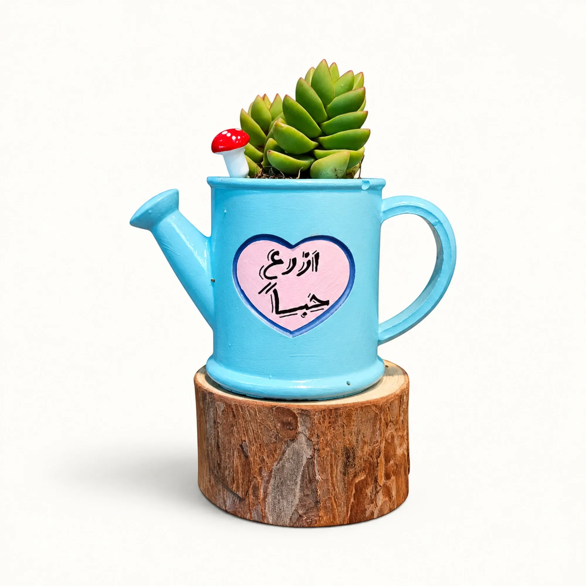Handmade Blue Watering Can with Love Quote Gypsum Planter 10–15 cm
