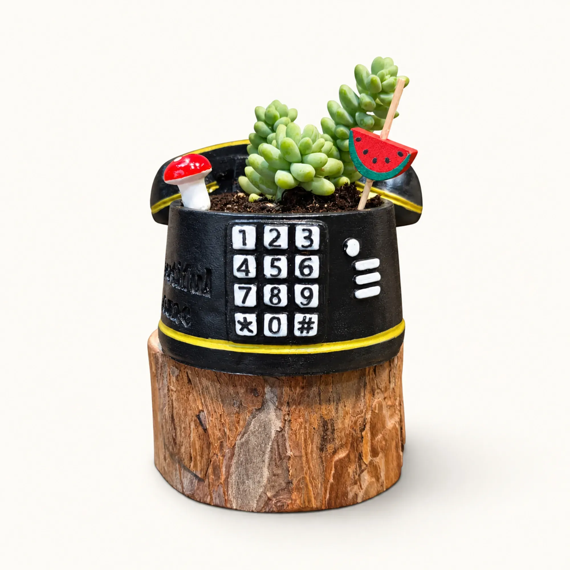 Handmade Black Push-Button Telephone Gypsum Planter 10–15 cm