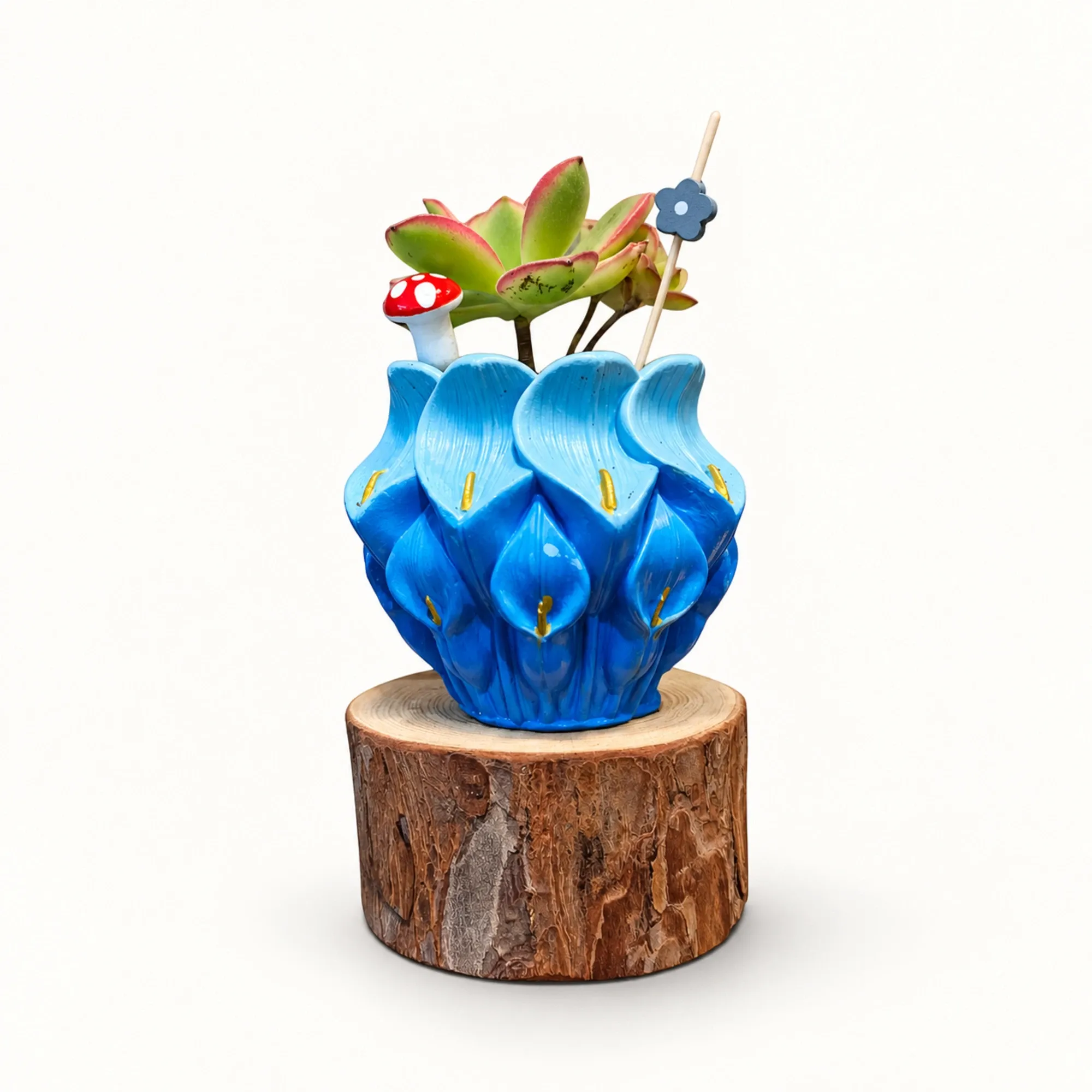 Handmade Blue Lotus Petals Gypsum Planter 10–15 cm