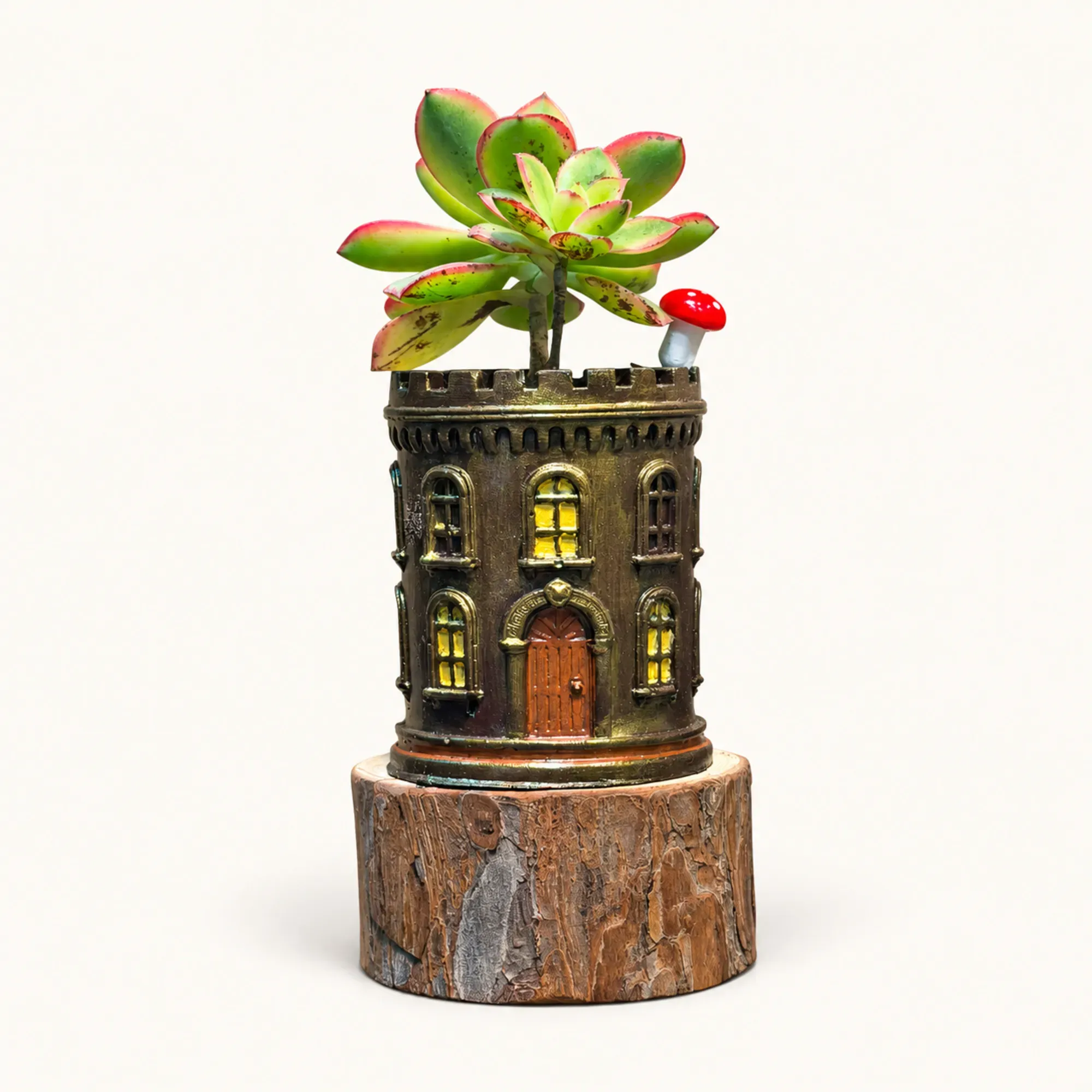 Handmade Black and Gold Architectural Tower Gypsum Planter 10–15 cm