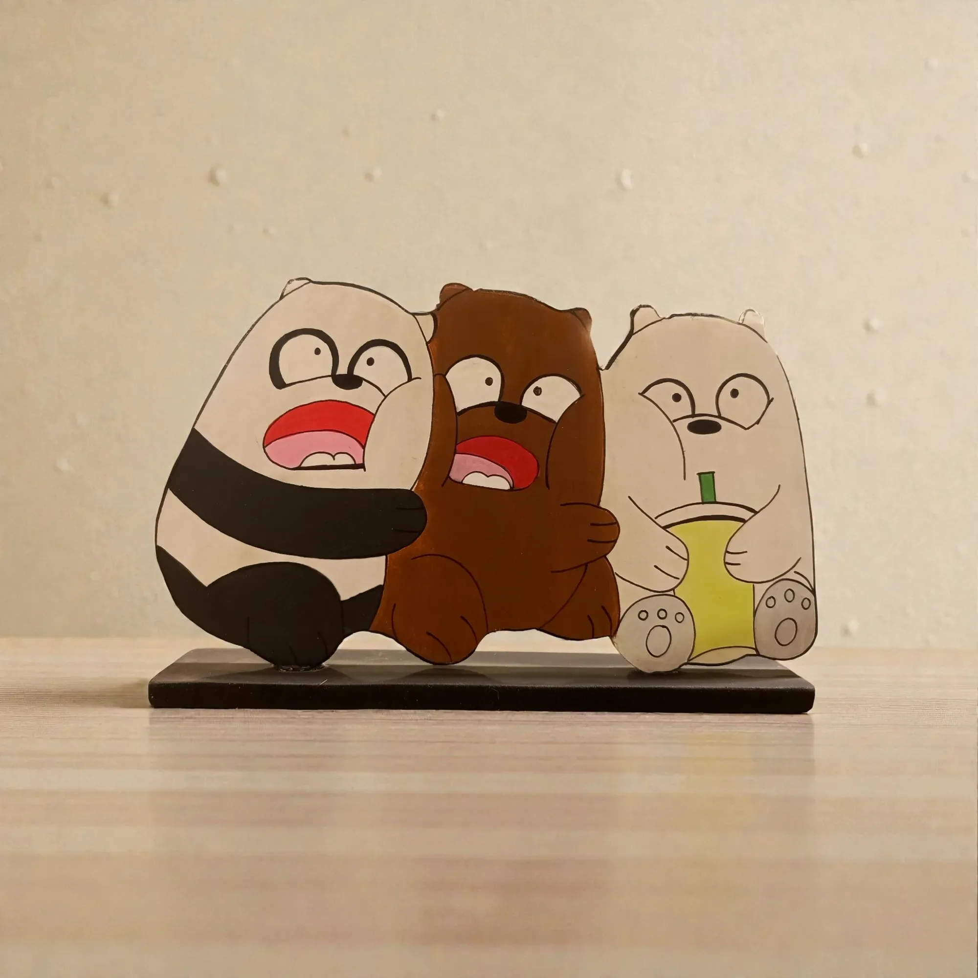 Handcrafted Three Bears Anime Wooden 2D Figure 15x23 cm