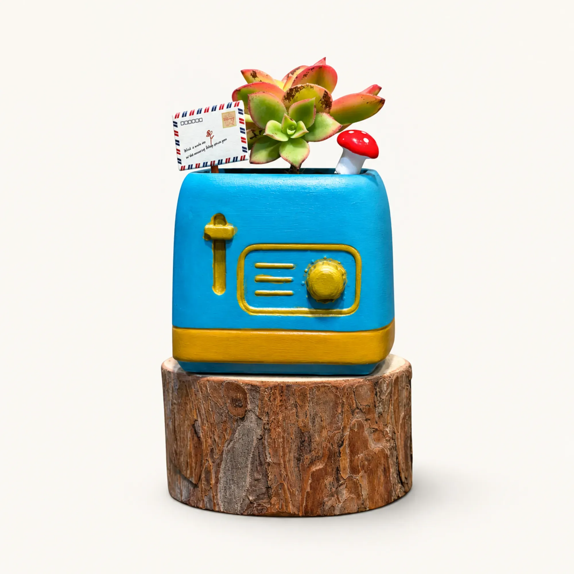Handmade Blue and Gold Vintage Radio Gypsum Planter 10–15 cm