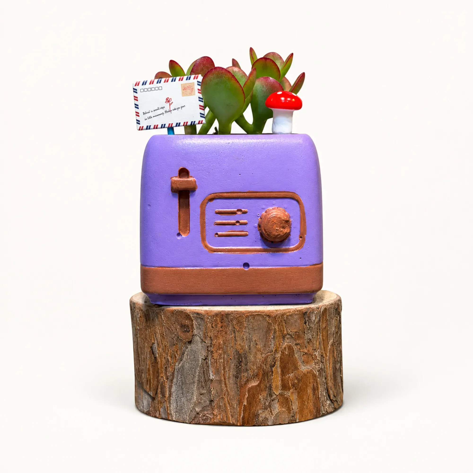 Handmade Purple and Bronze Vintage Radio Gypsum Planter 10–15 cm