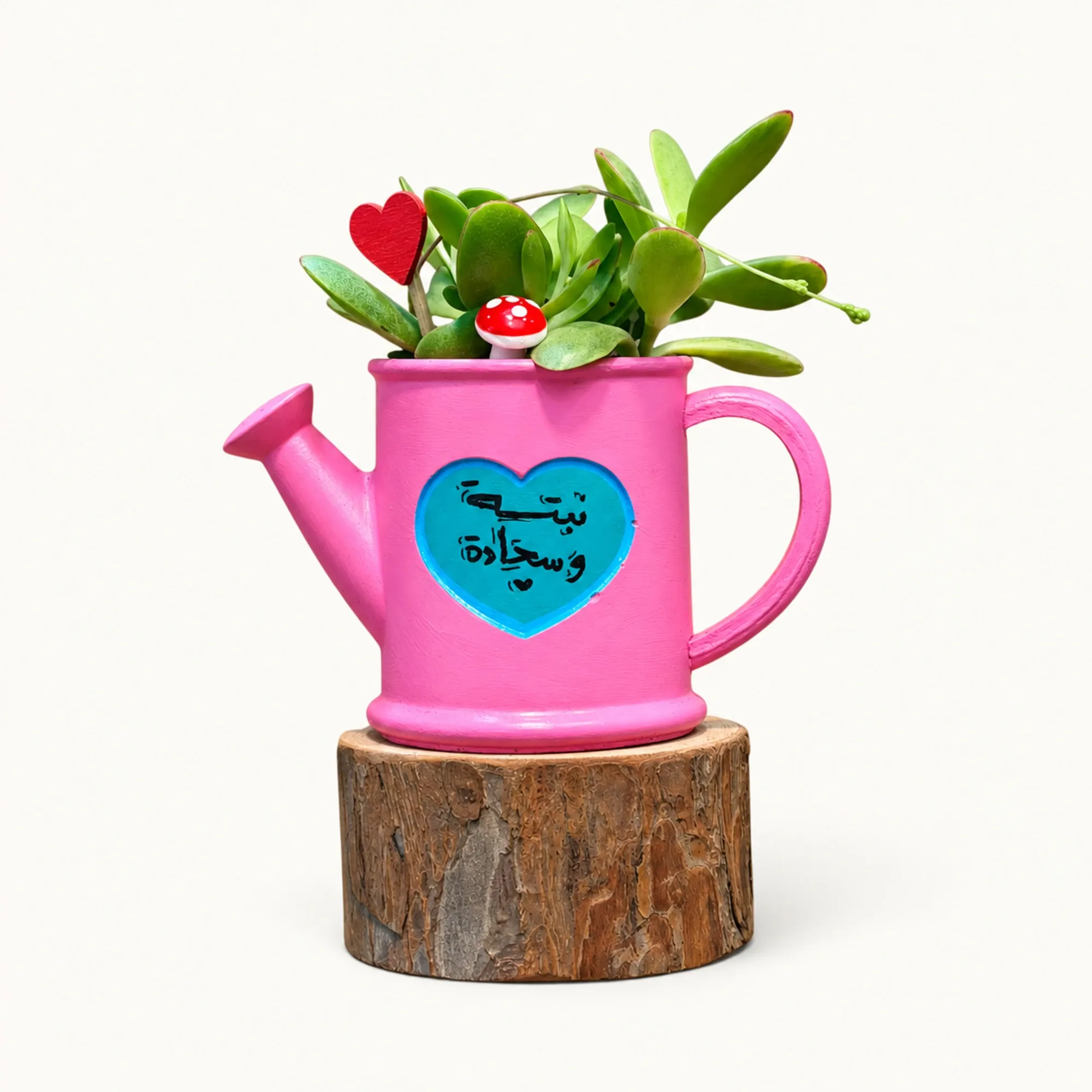 Handmade Pink Watering Can with Happiness Quote Gypsum Planter 10–15 cm