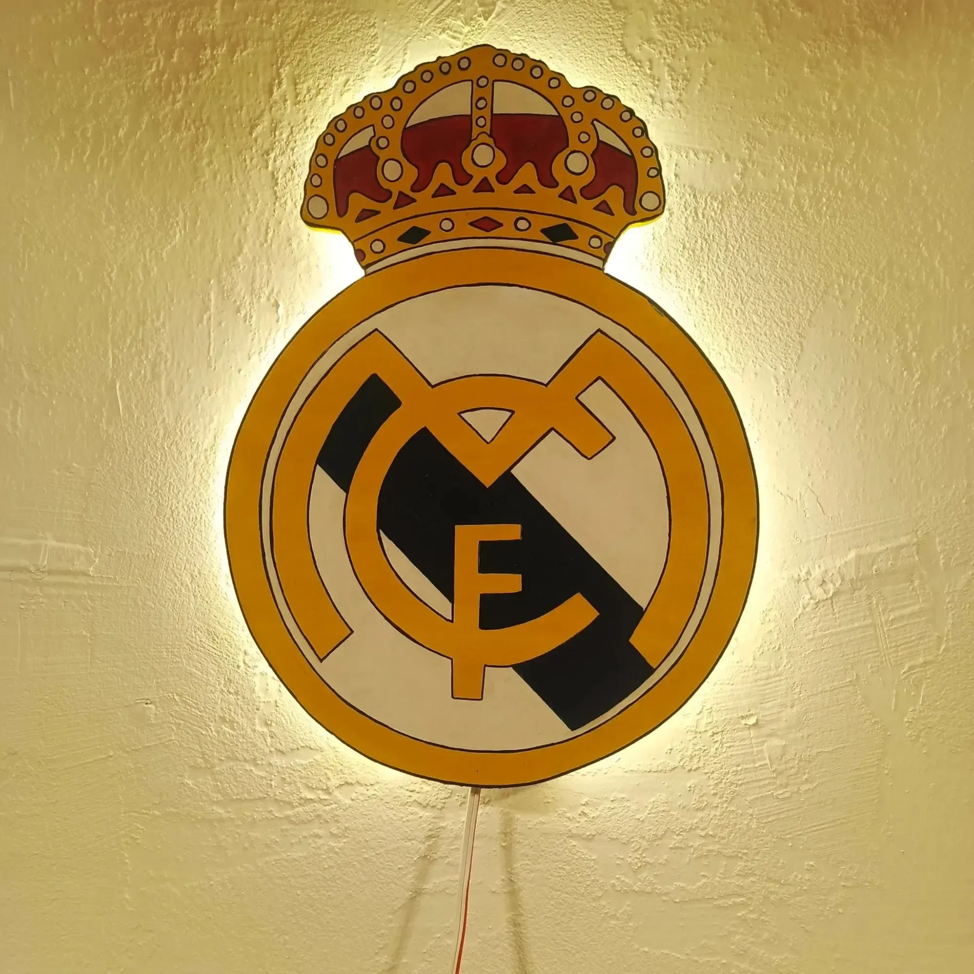 Handcrafted Real Madrid LED Wooden Logo Wall Art 36x27 cm
