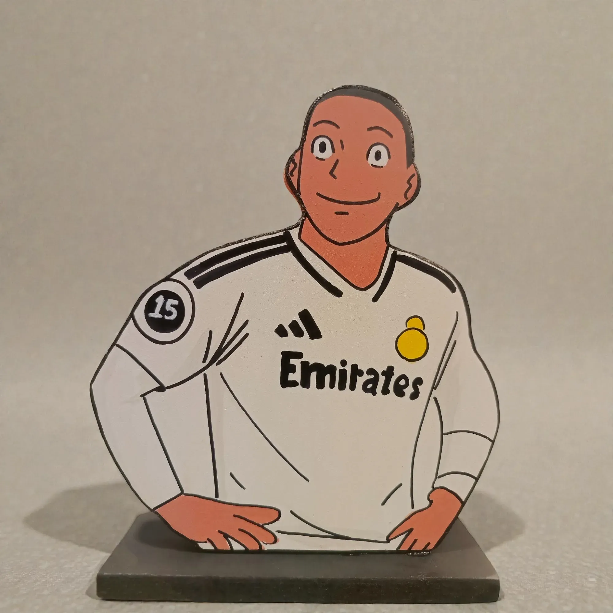 Handcrafted Kylian Mbappé Wooden Football 2D Figure 16x13 cm