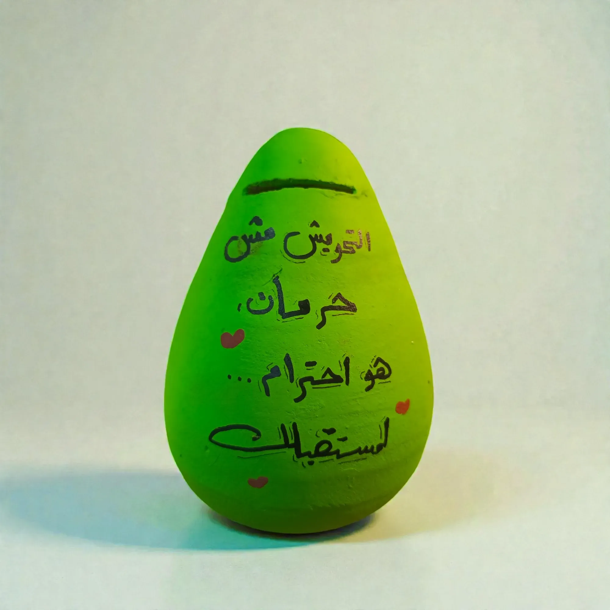 Hand-Painted Green Clay Piggy Bank with Arabic Quote 17x12 cm