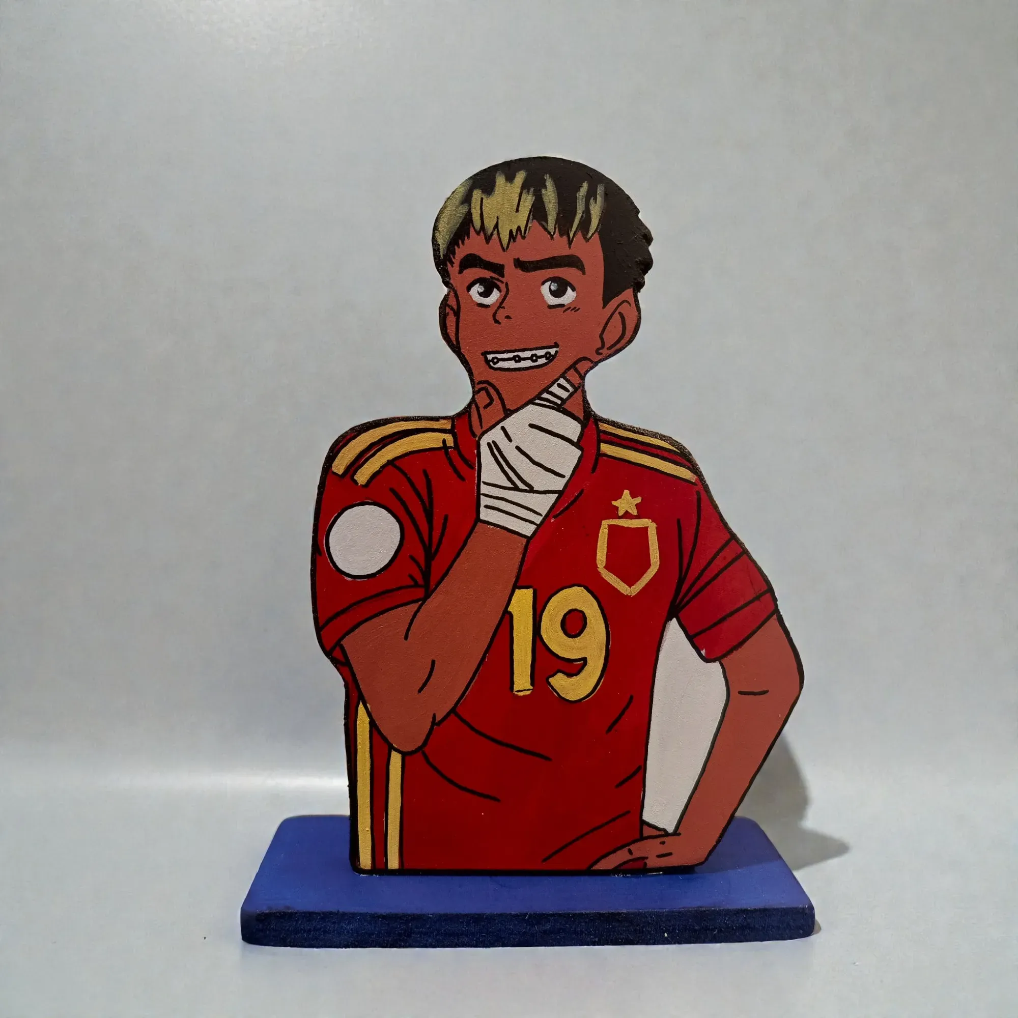 Handcrafted Lamine Yamal Wooden Football Figure with Multiple Size Options