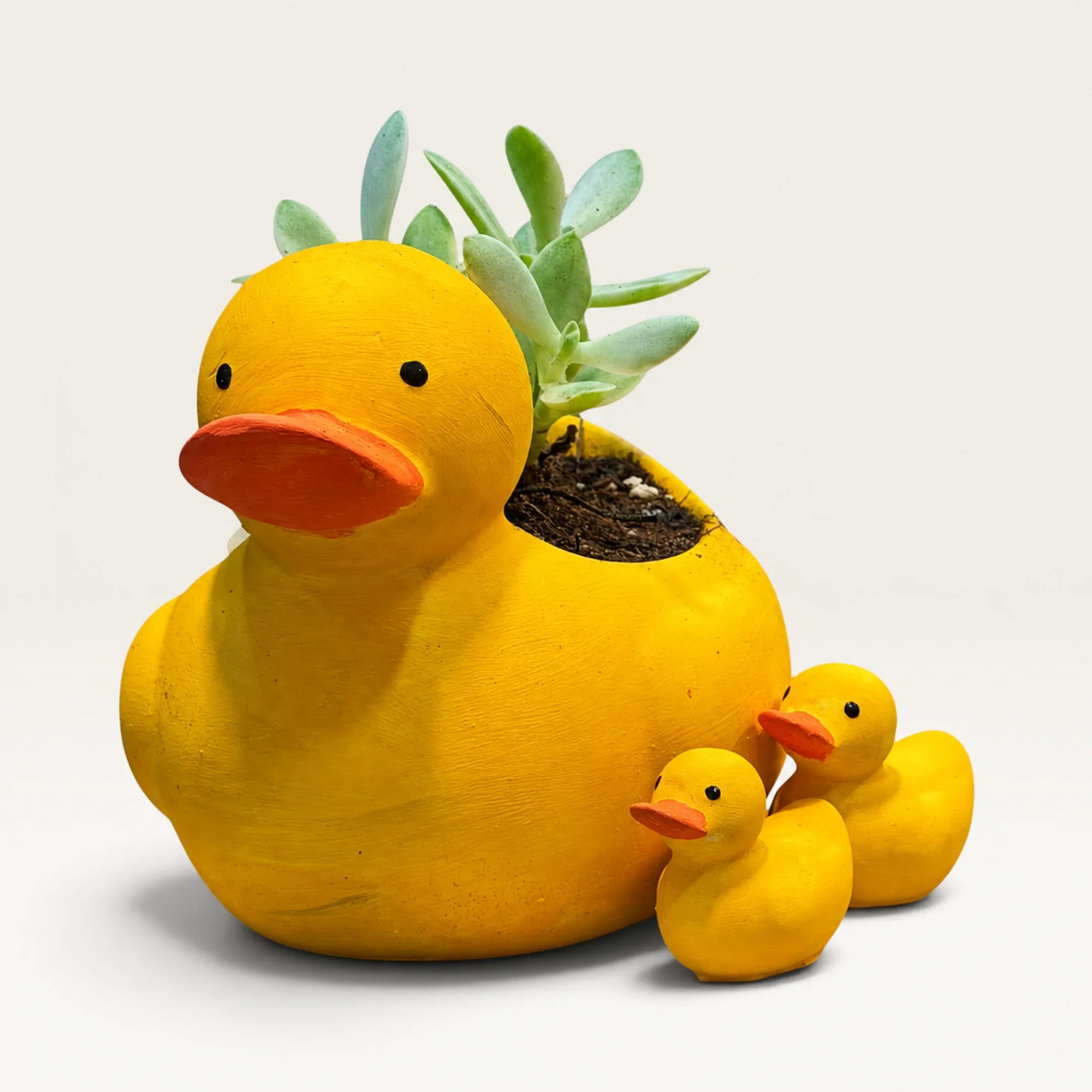 Handmade Yellow Duck Family Gypsum Planter 10–15 cm