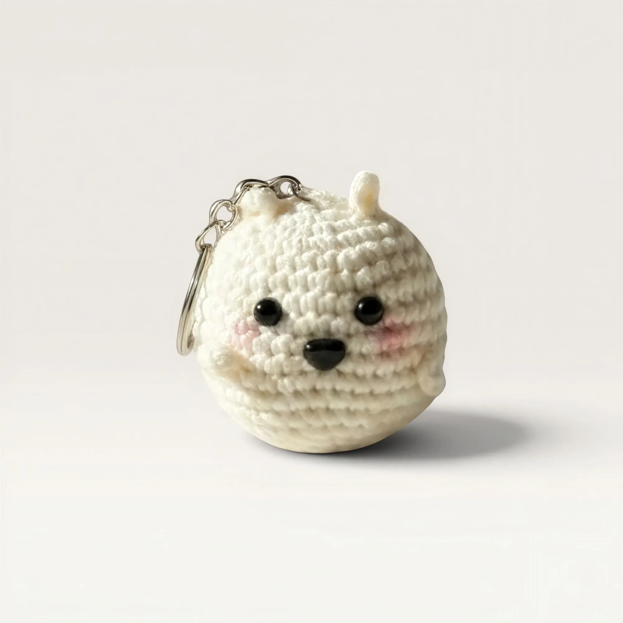 Handmade White Crochet Dog Mini Amigurumi Keychain Charm
