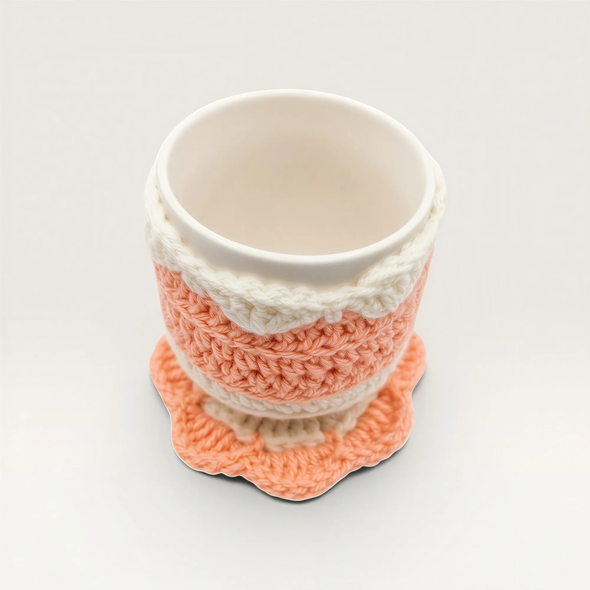 Handmade Cotton Crochet Peach Rose Mug Set with Coaster