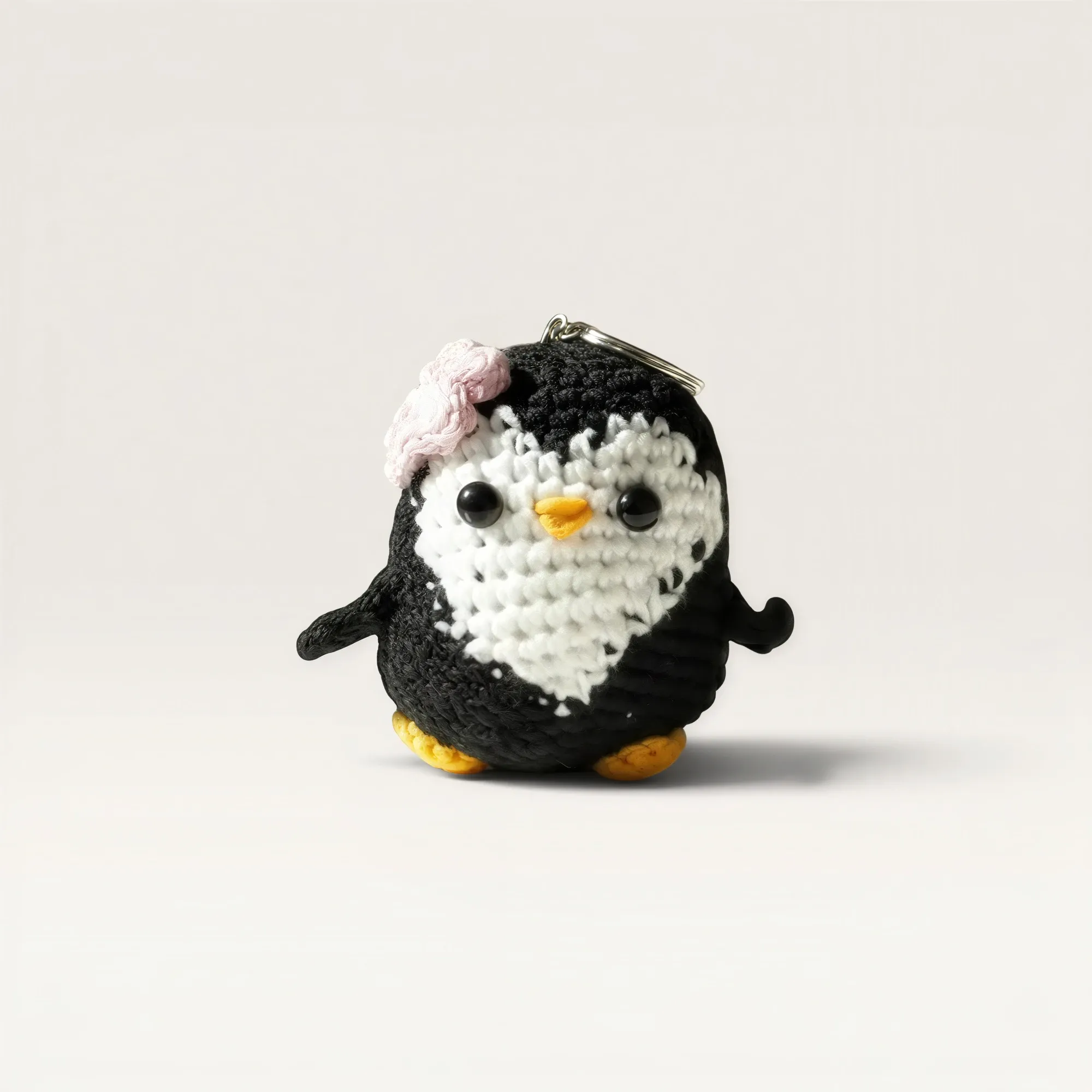Handmade Crochet Black Penguin Amigurumi Keychain Charm