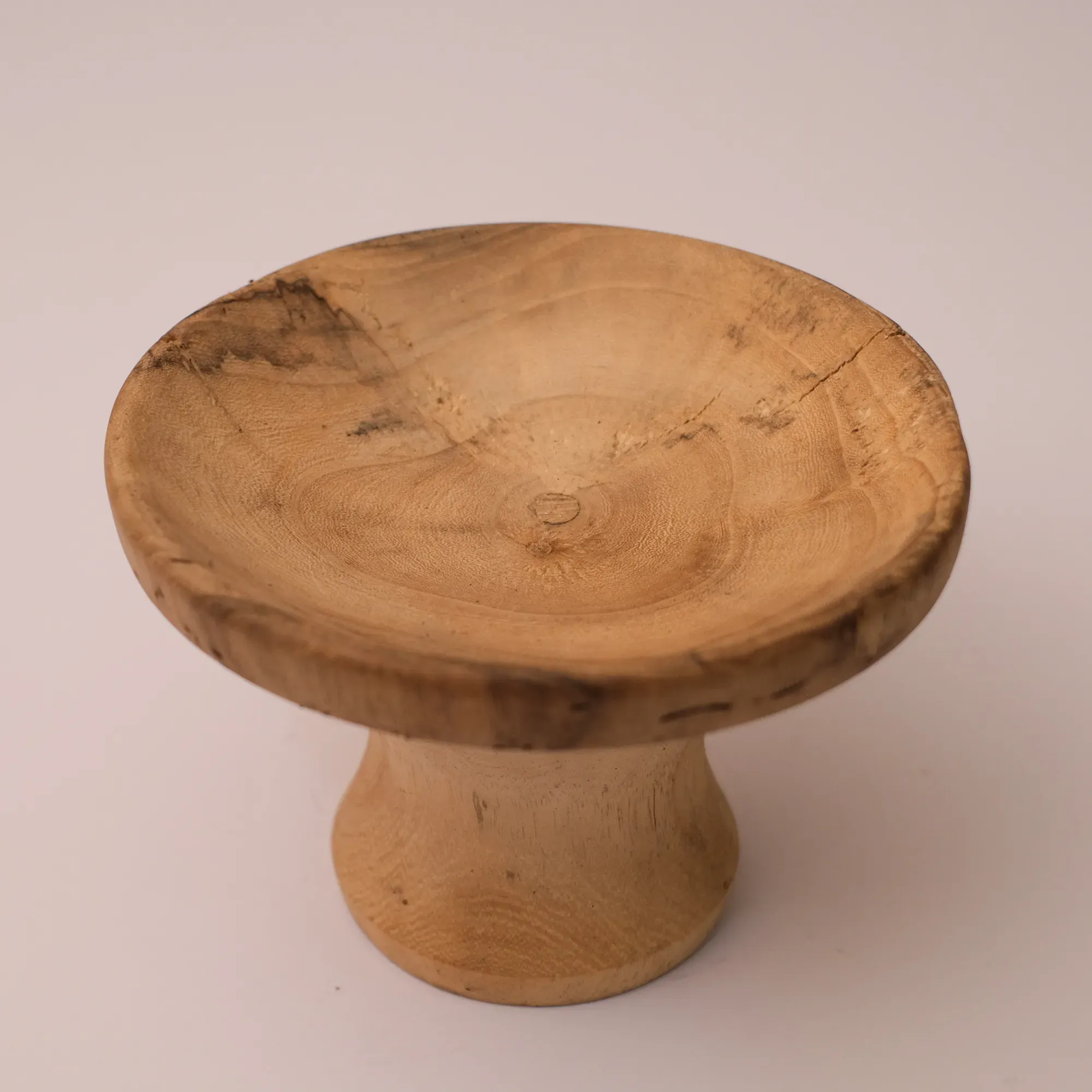 Tall Footed Paulownia Wood Bowl in Natural Finish