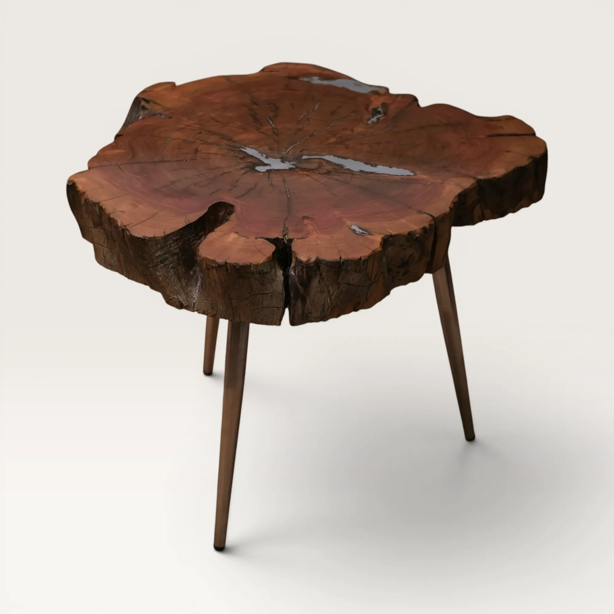 Ancient Mahras Olive Wood and Pewter Artisan Table