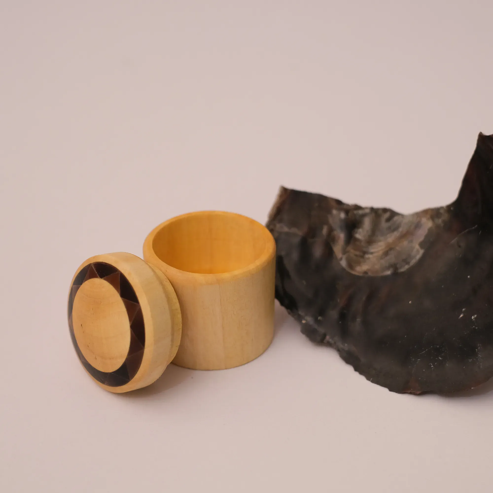Small Lemon Wood and Black Shell Jewelry Box Handmade