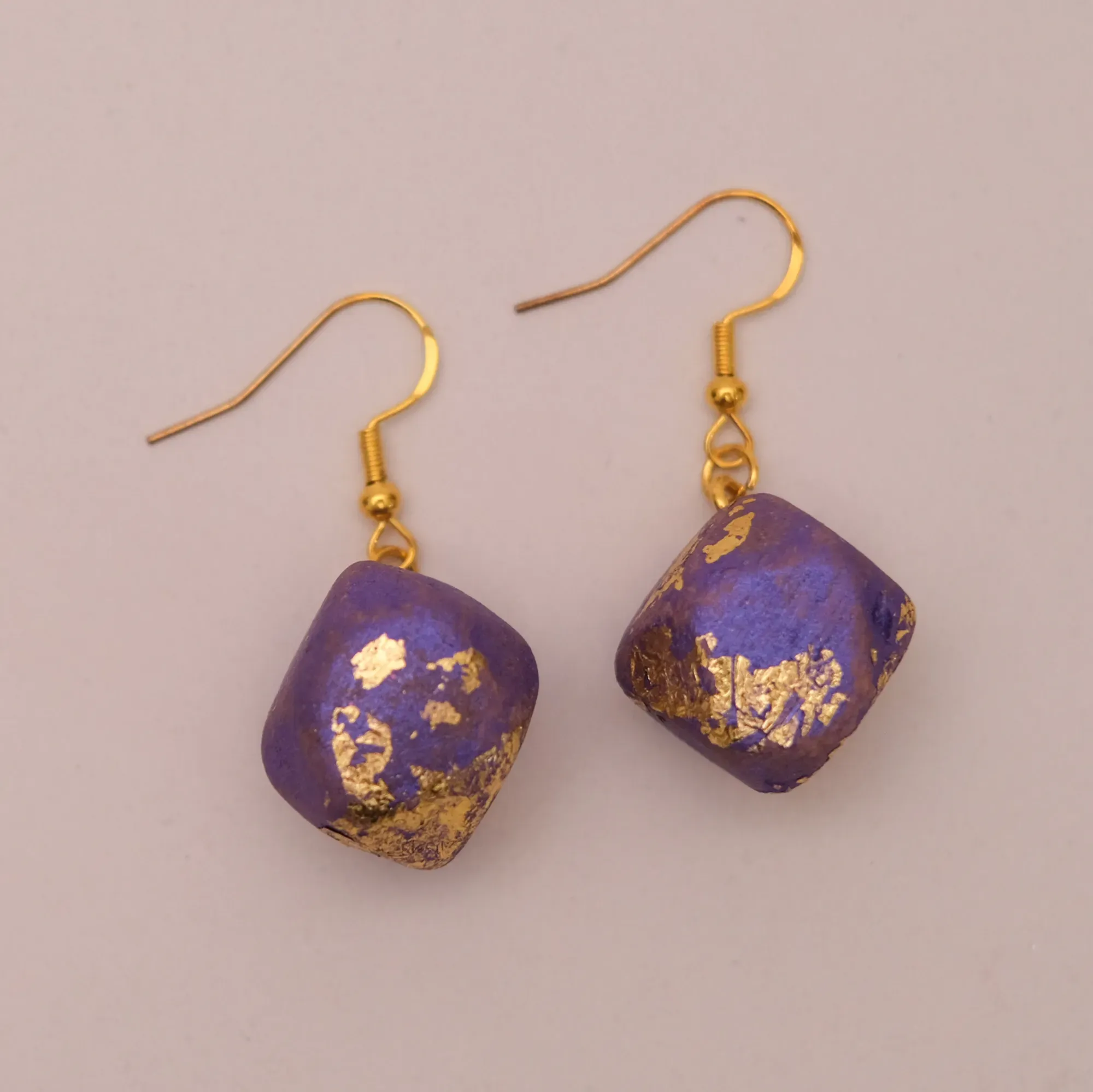 Handmade Wooden Earrings with Kamalika Color and Gold Leaf