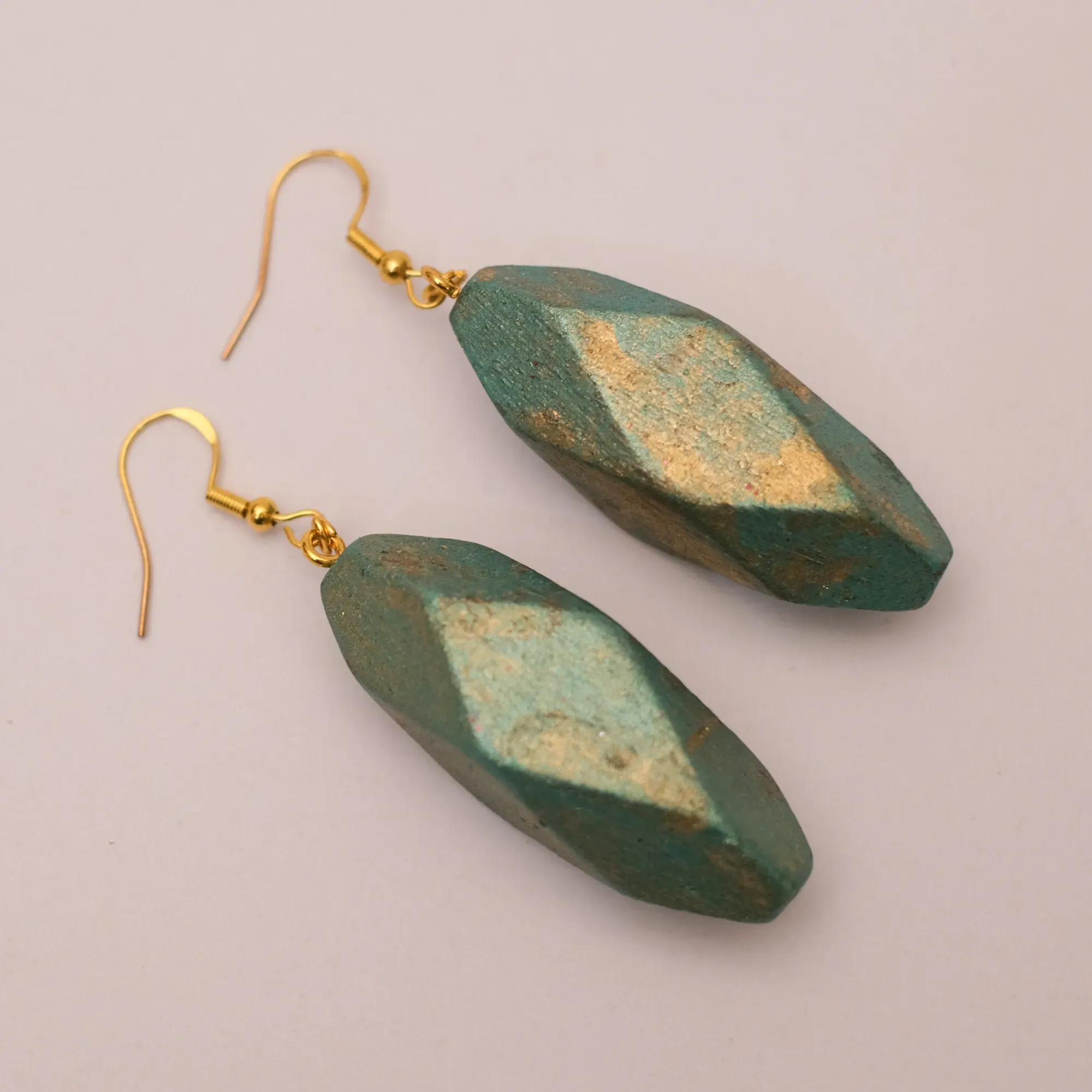 Green Leaf Kamalika Wood Earrings with Gold Hook