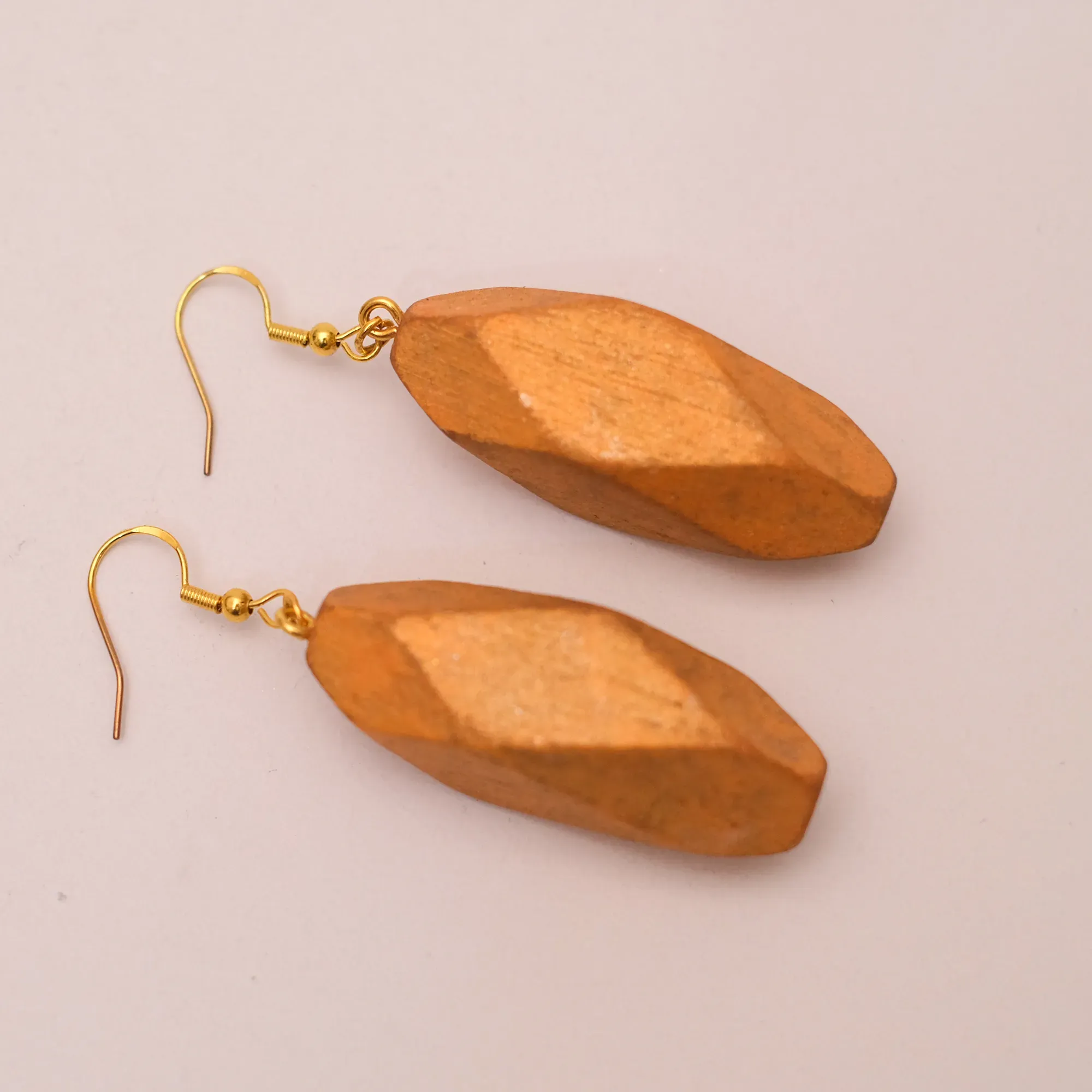 Orange Teardrop Kamalika Wood Earrings with Natural Grain