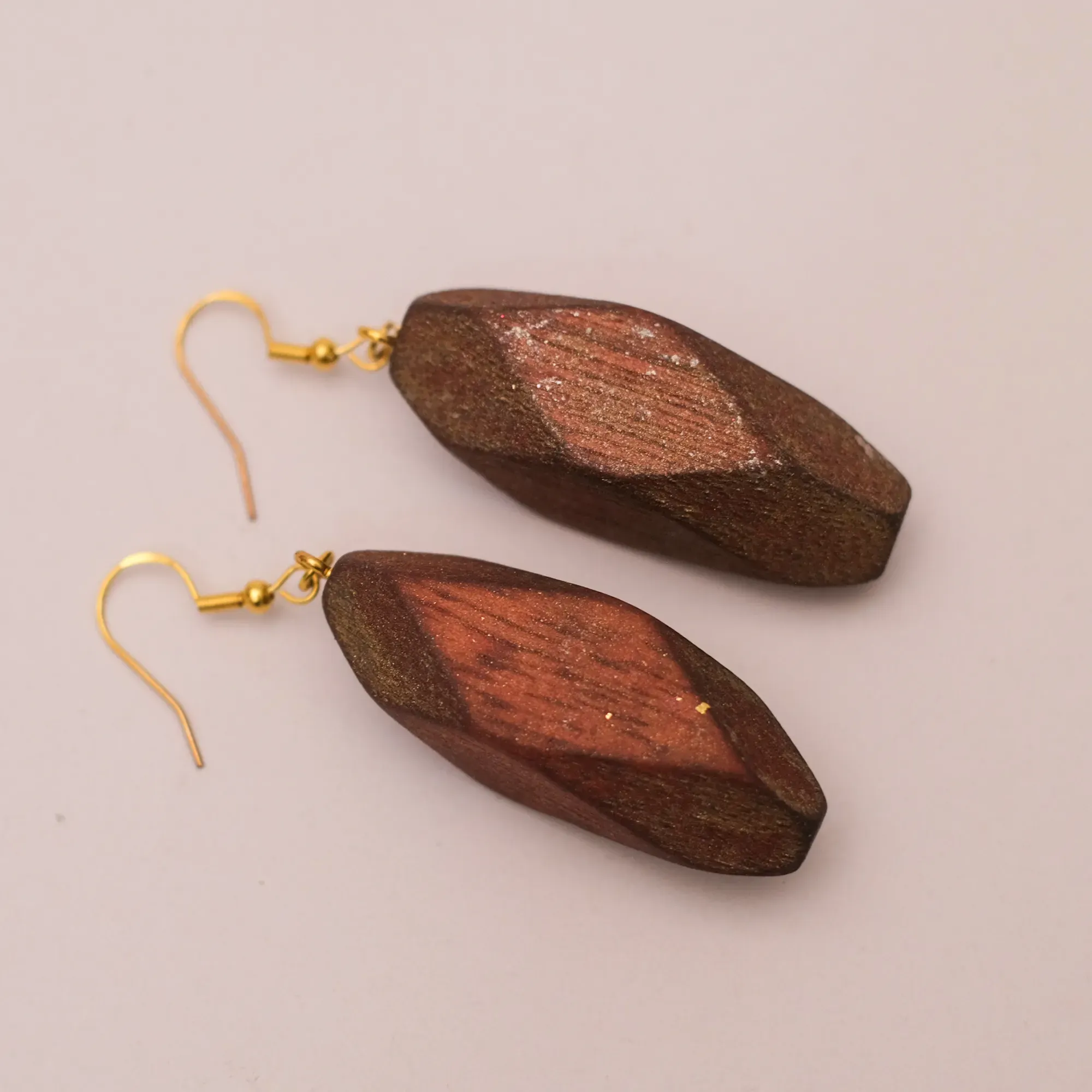 Brown Teardrop Kamalika Wood Earrings with Warm Finish