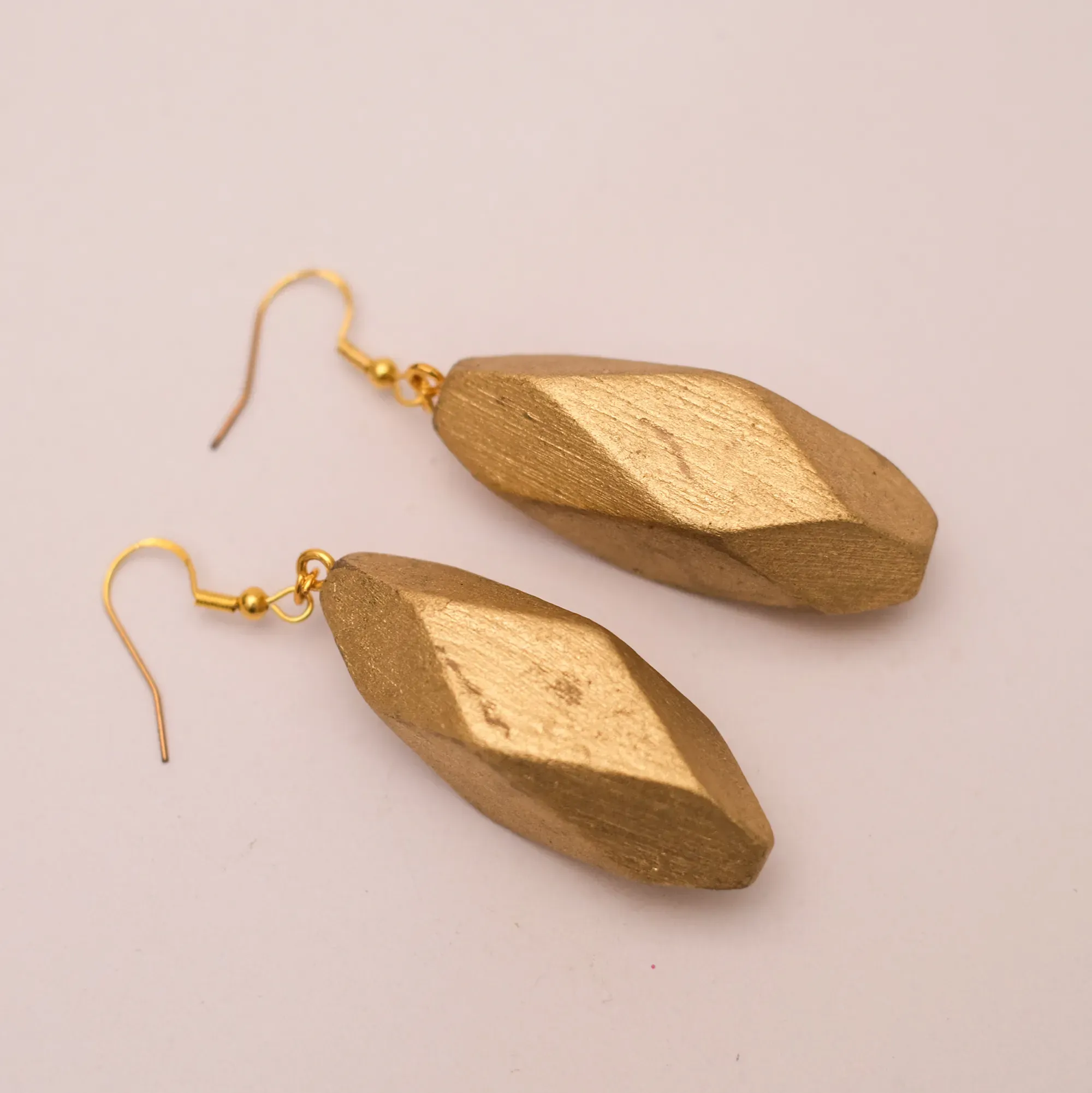 Gold Leaf Kamalika Wood Earrings with Angular Wooden Frame