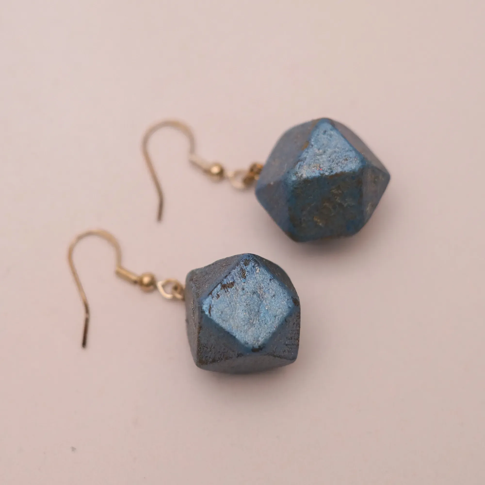 Blue Faceted Kamalika Wood Earrings with Petite Drop Shape