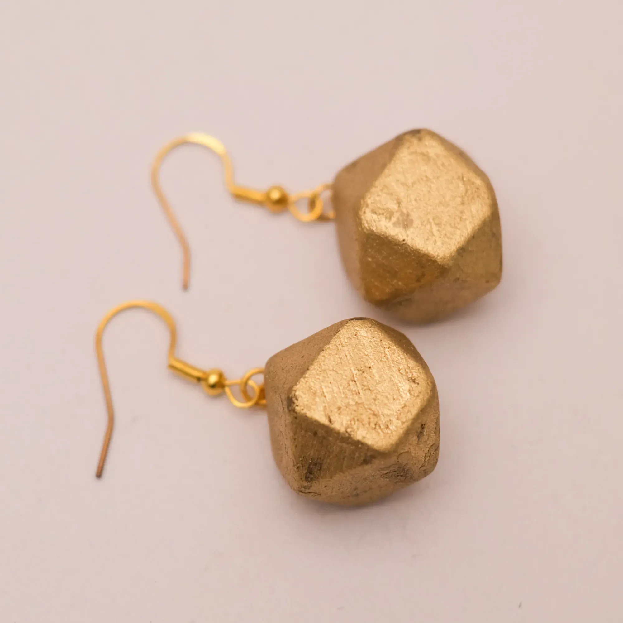 Gold Faceted Kamalika Wood Earrings with Warm Finish