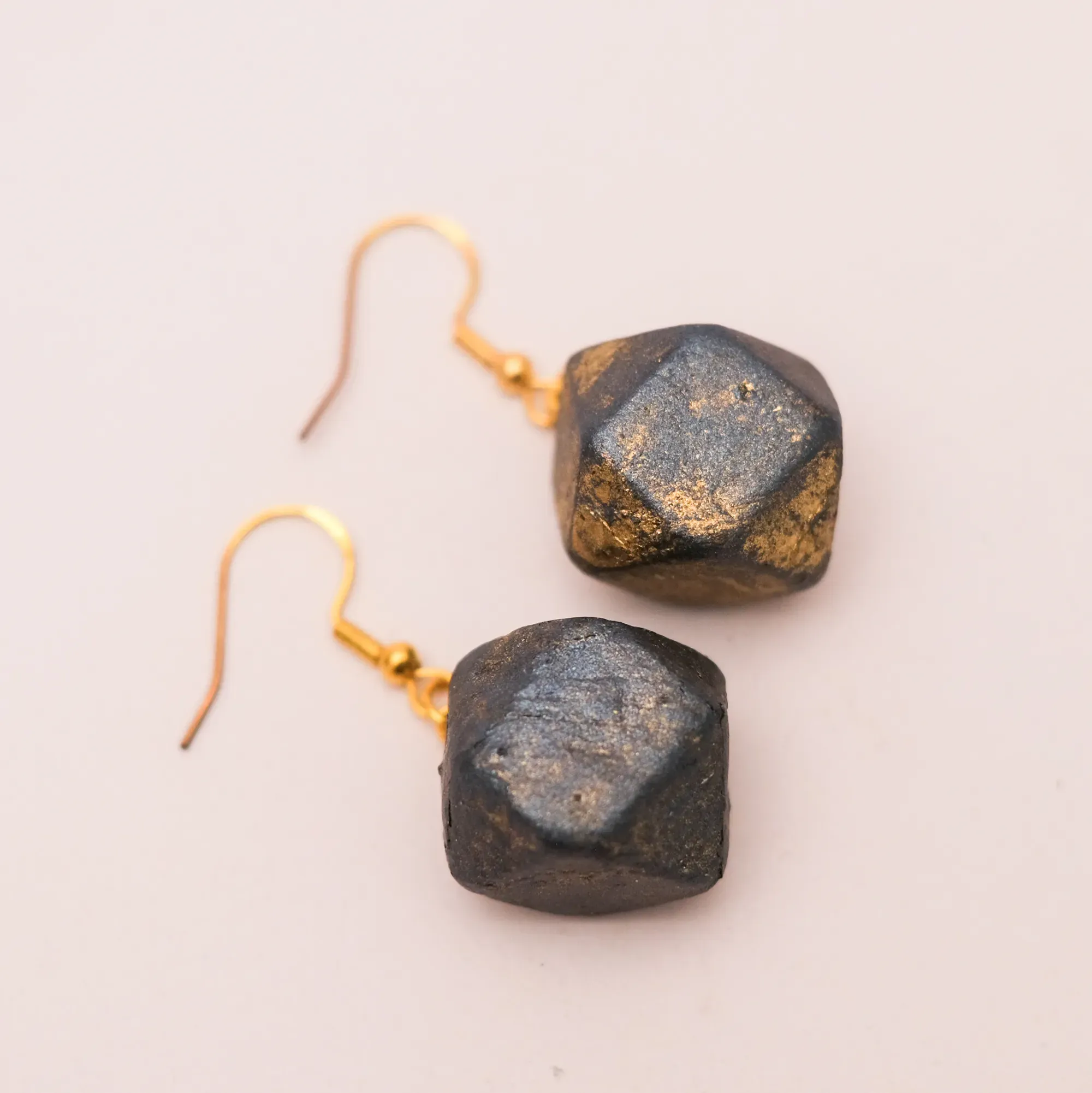 Blue Gray Faceted Kamalika Wood Earrings with Silver Hook