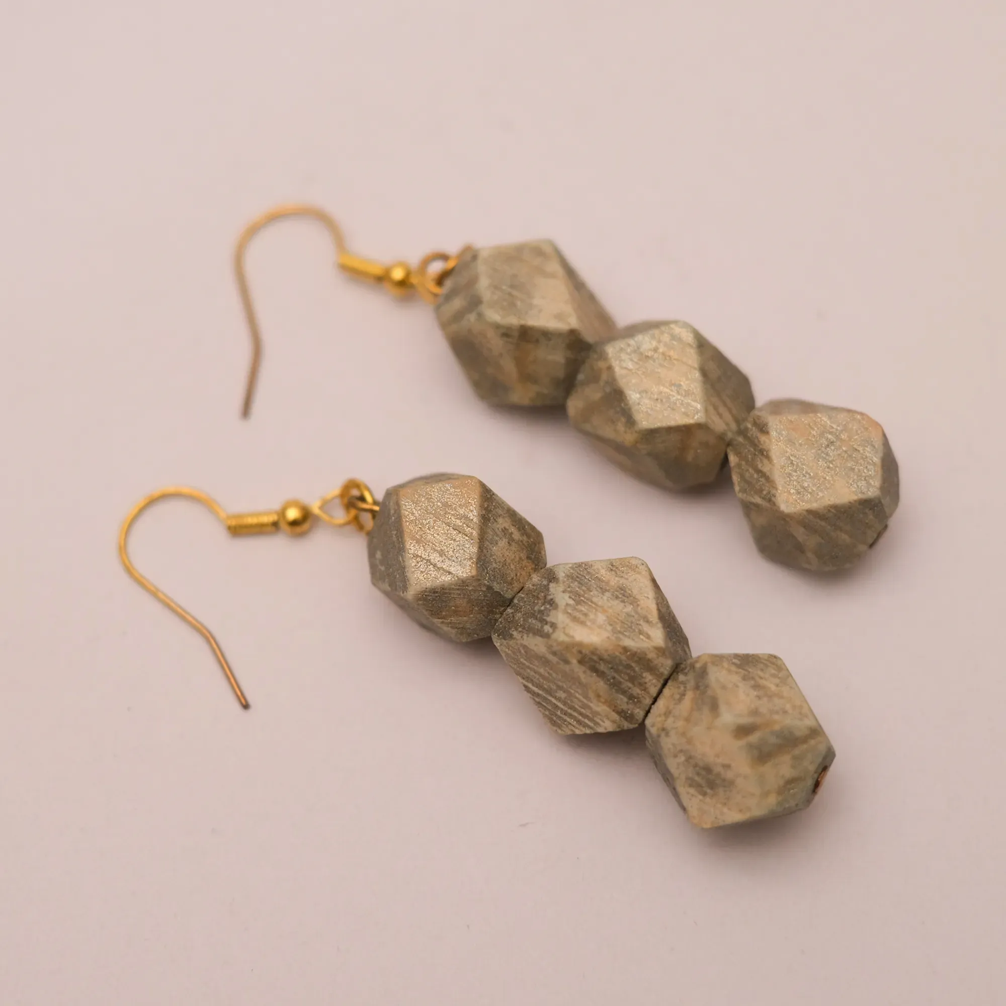 Neutral Geometric Kamalika Wood Earrings with Tiered Blocks