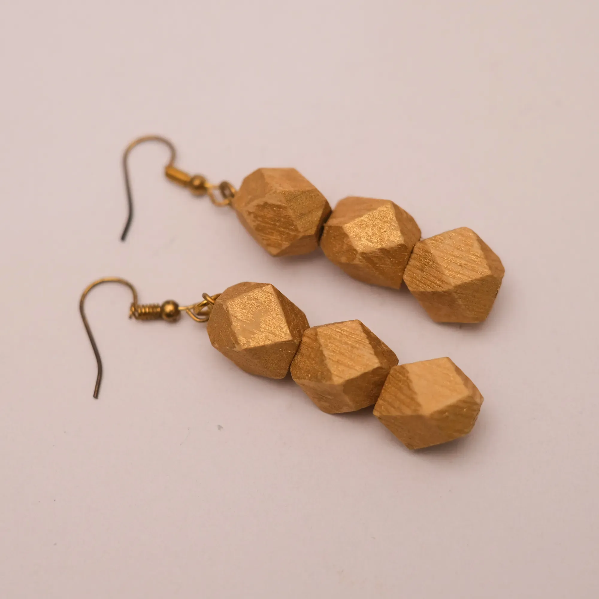 Ochre Geometric Kamalika Wood Earrings with Triple Beads