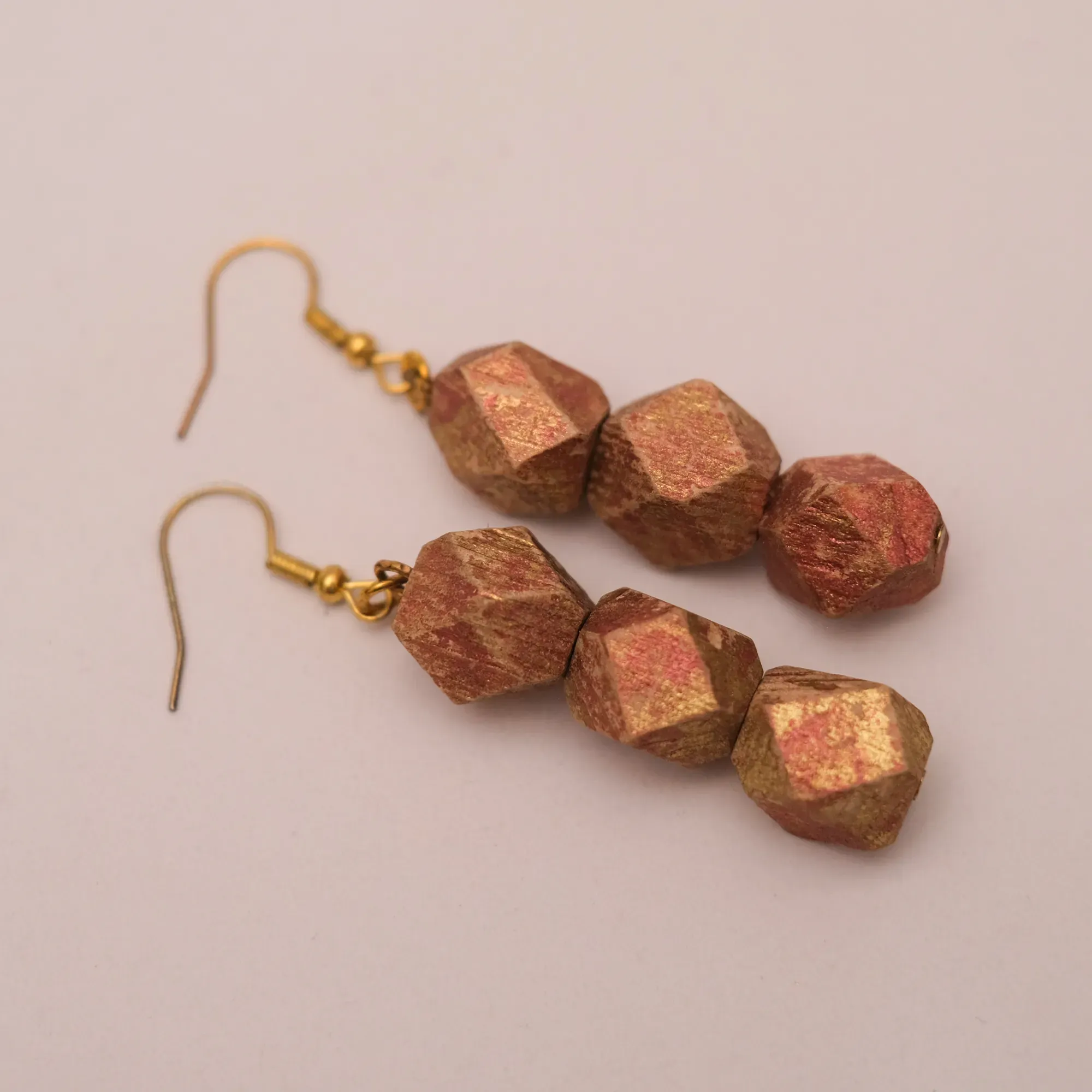 Red Geometric Kamalika Wood Earrings with Stacked Beads