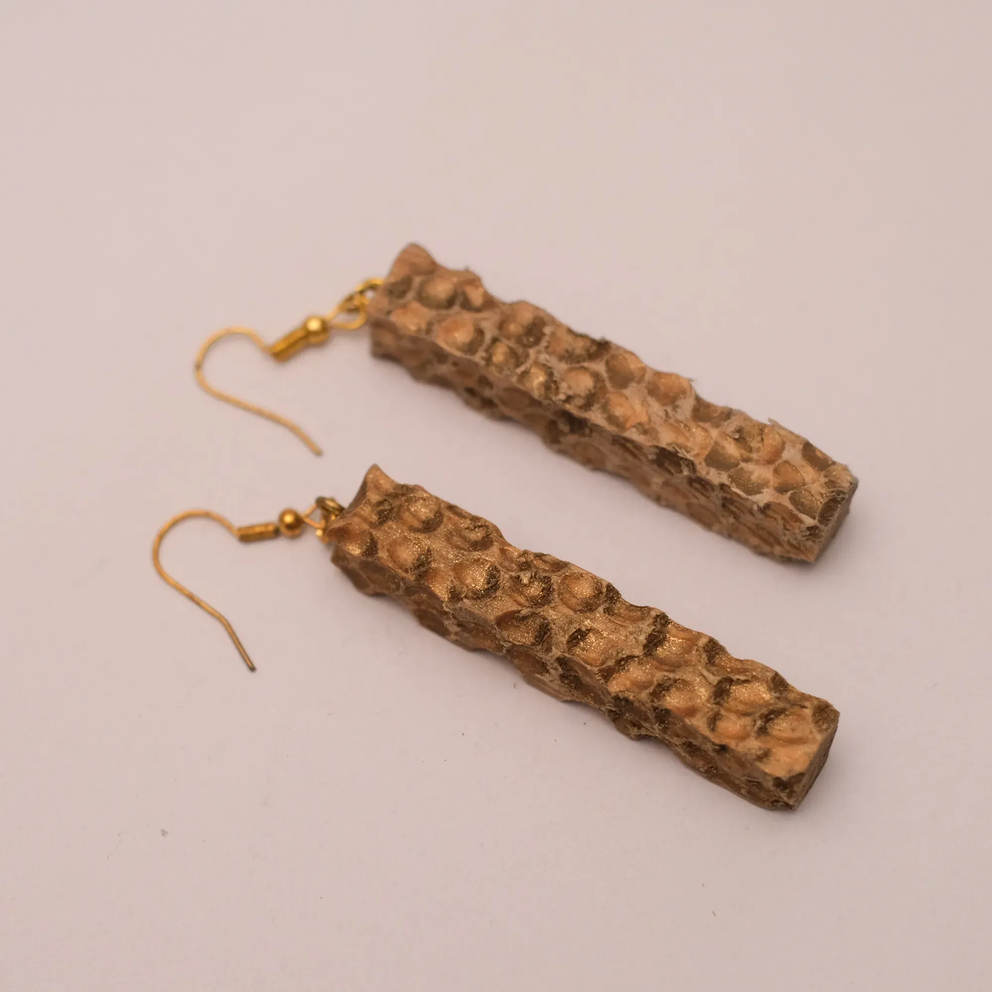Rustic Bark Texture Wood Earrings with Natural Surface