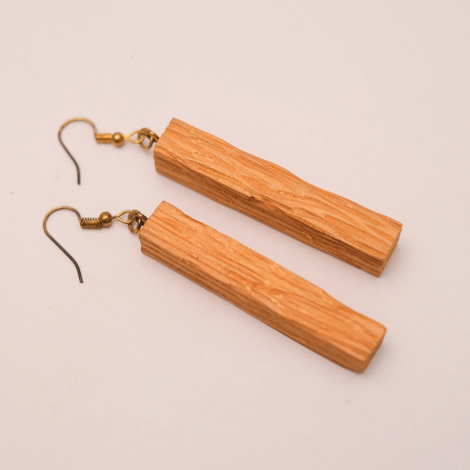 Orange Slim Bar Wood Earrings in Smooth Natural Finish