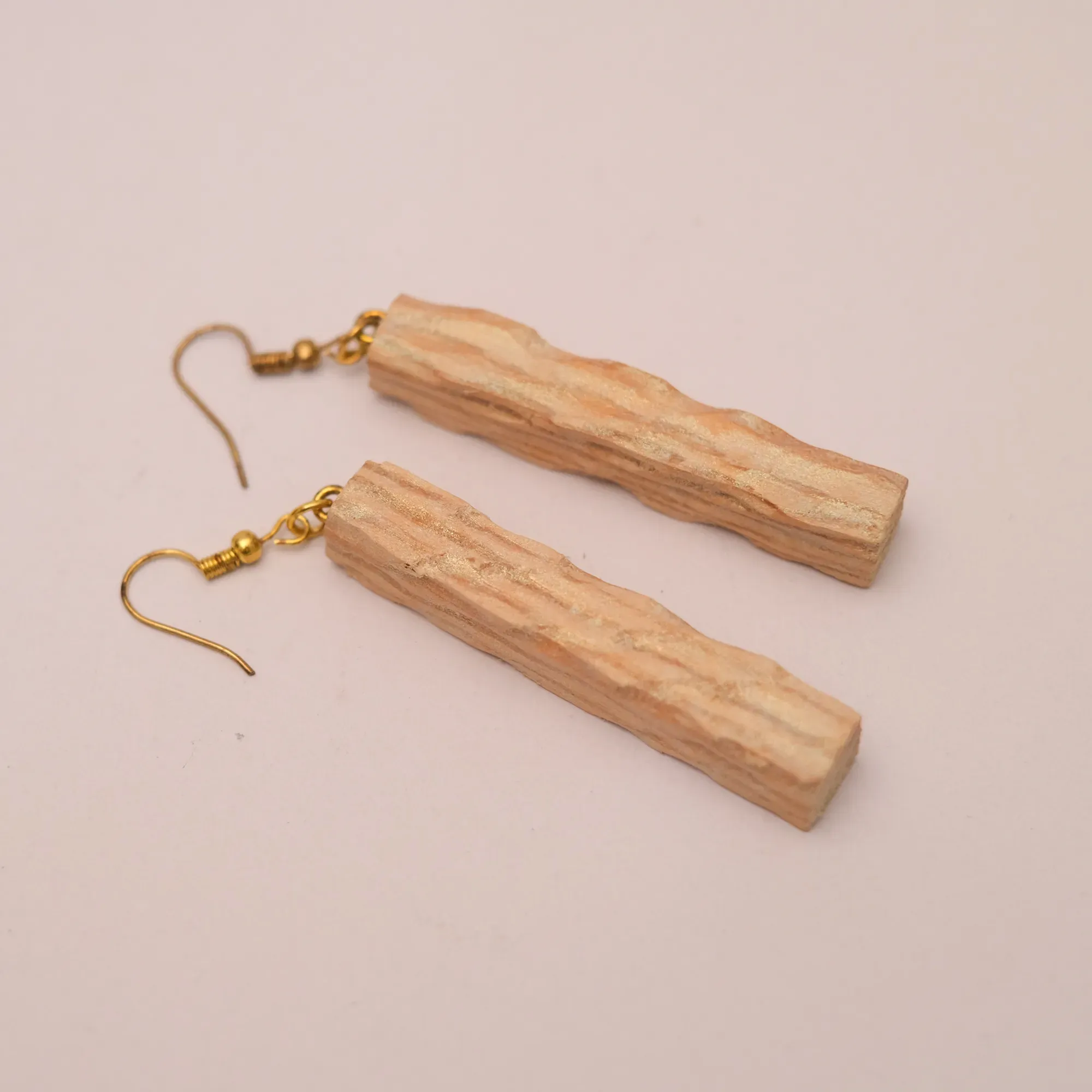 Pale Slim Bar Wood Earrings in Soft Natural Finish