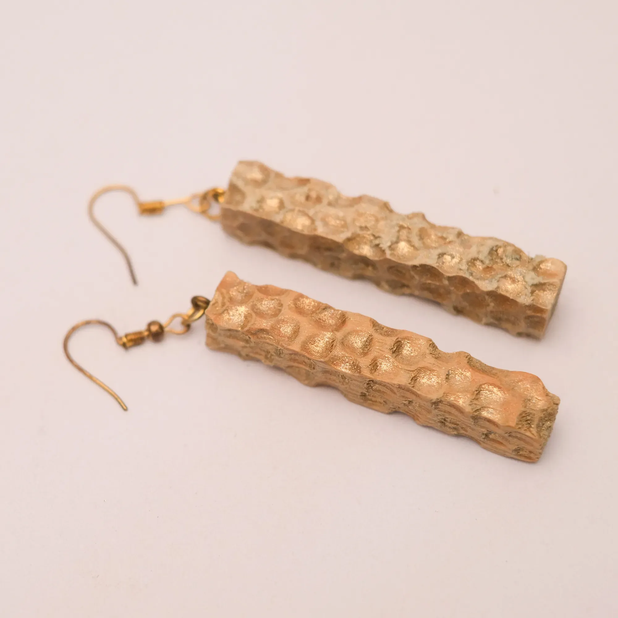 Light Bark Texture Wood Earrings with Rustic Surface