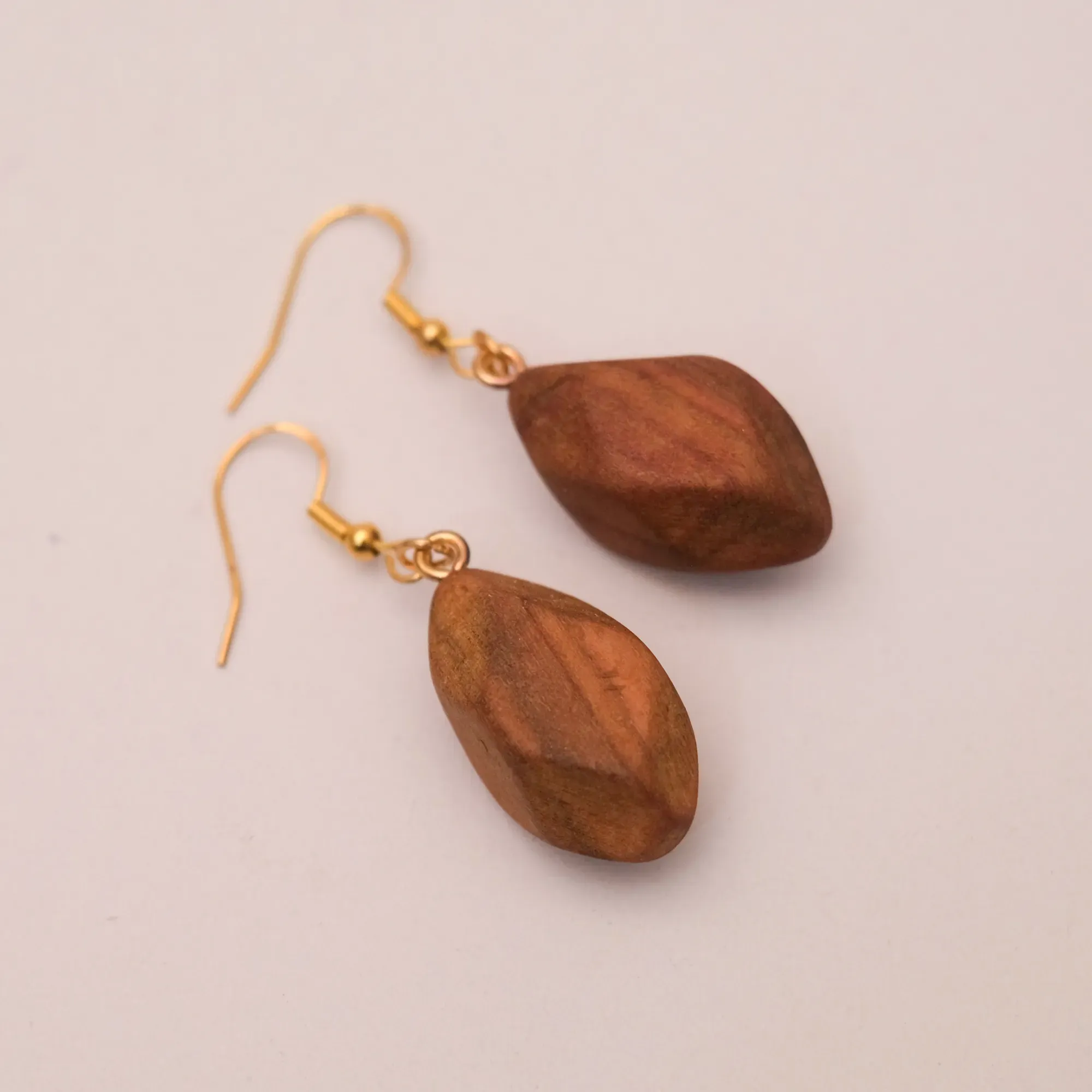 Mahras Olive Wood Teardrop Earrings in Natural Finish
