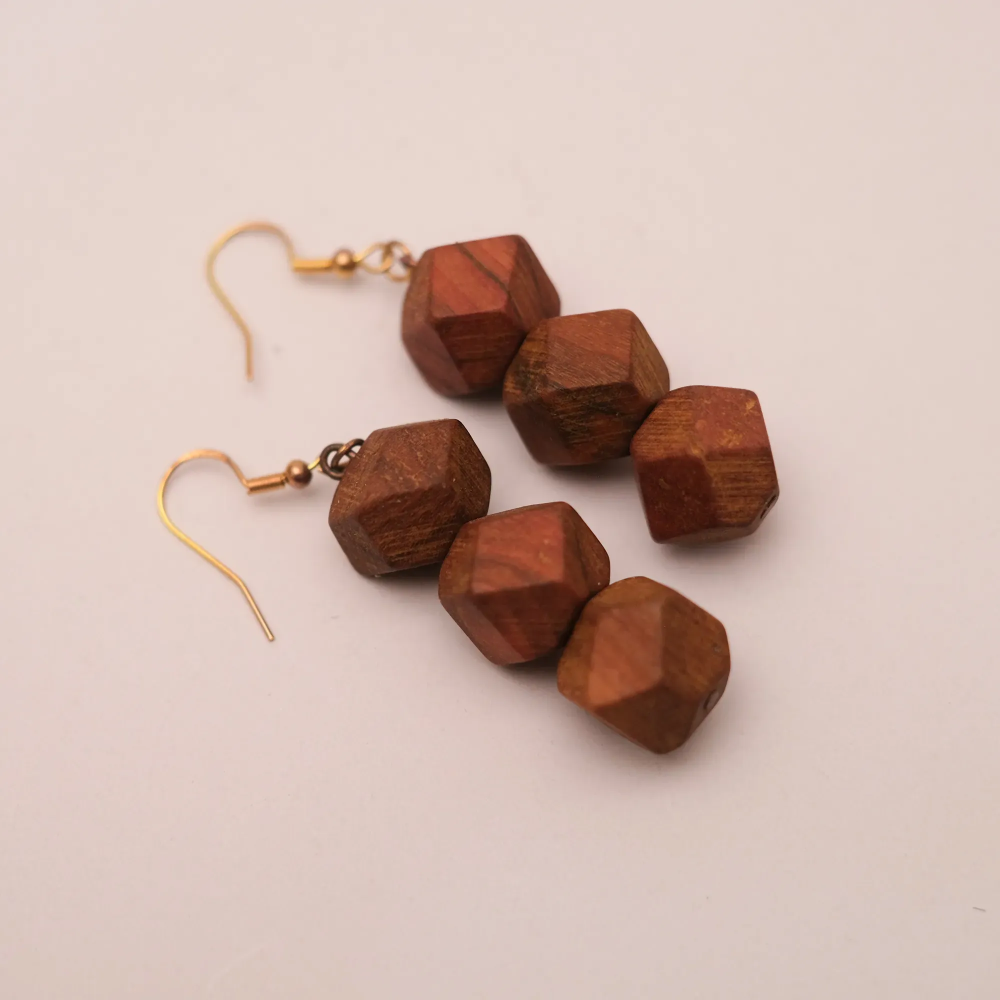 Mahras Olive Wood Geometric Earrings with Stacked Beads