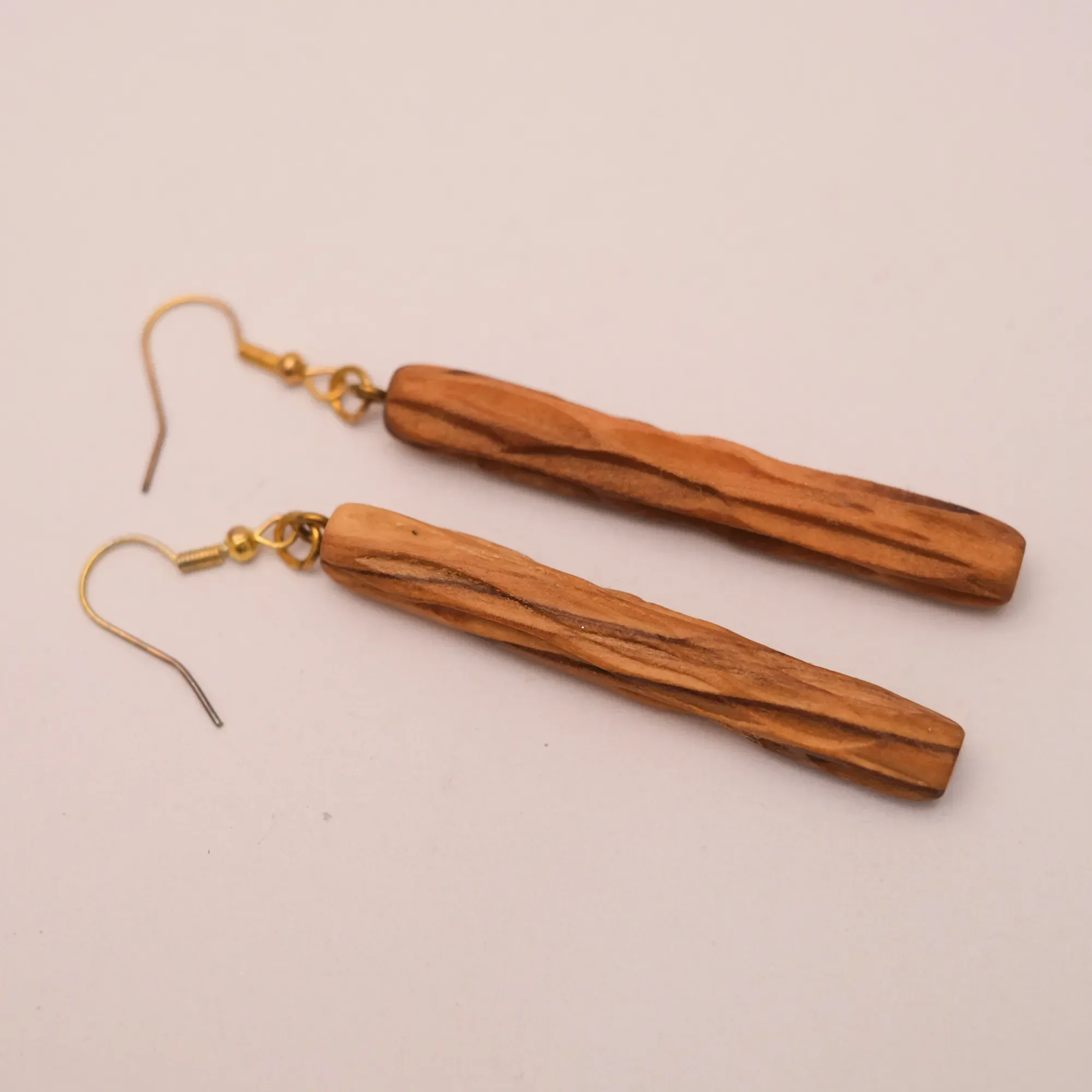 Mahras Olive Wood Slim Bar Earrings in Natural Finish
