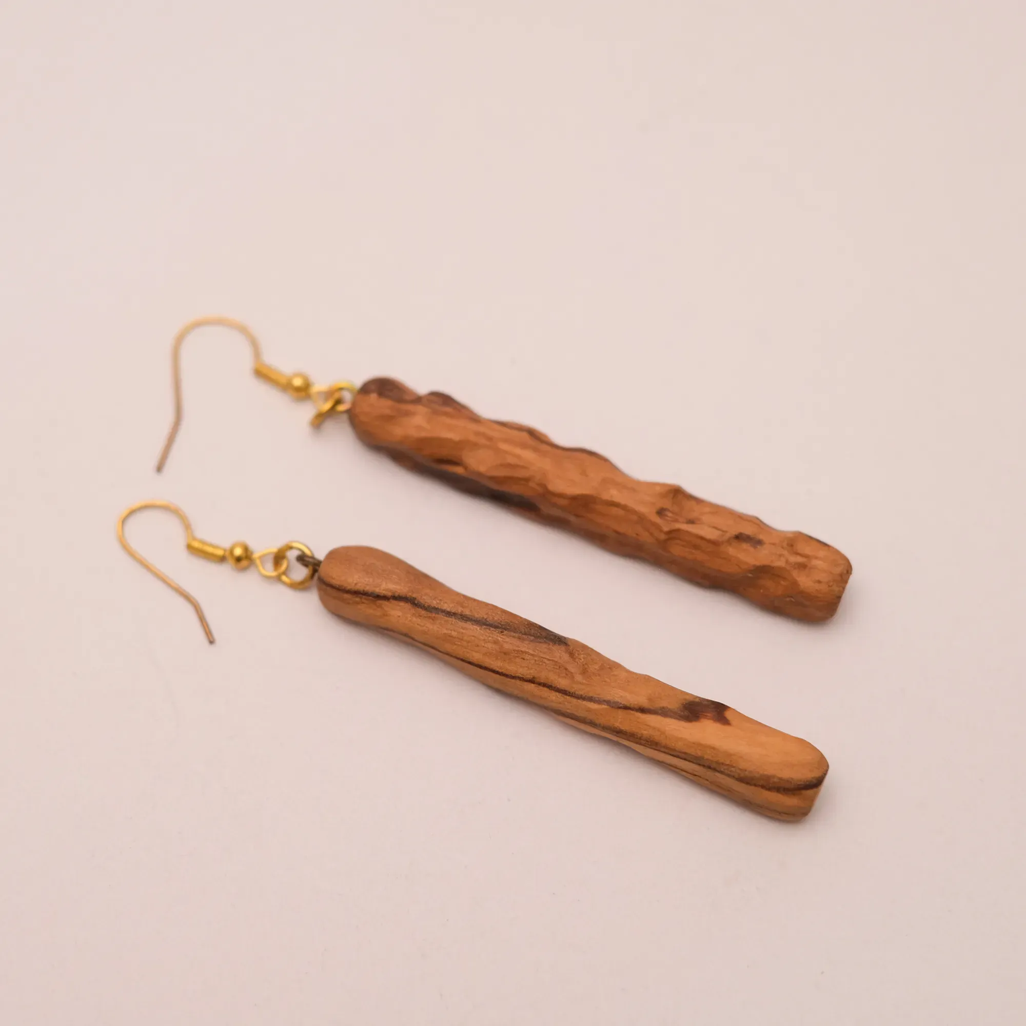 Mahras Olive Wood Long Bar Earrings with Natural Grain