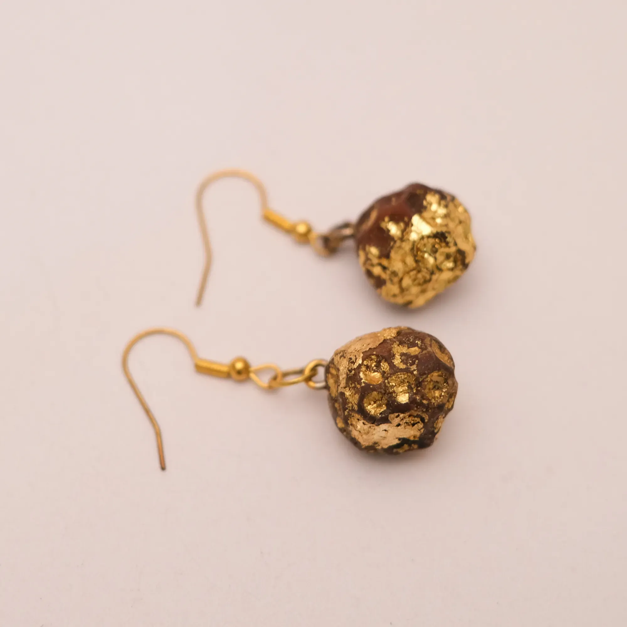 Mahras Olive Wood Round Earrings with Gold Leaf Detail