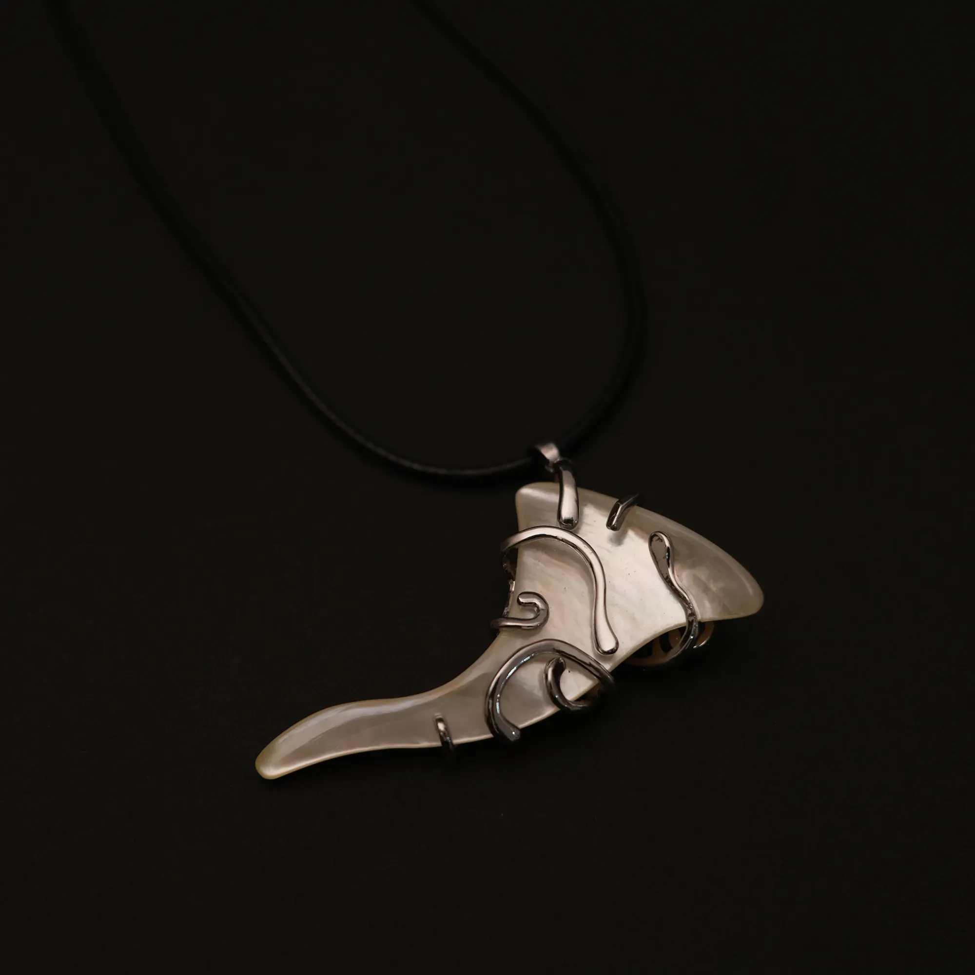 Hand-Carved Bird Mother-of-Pearl Pendant Necklace on Cord 43 cm