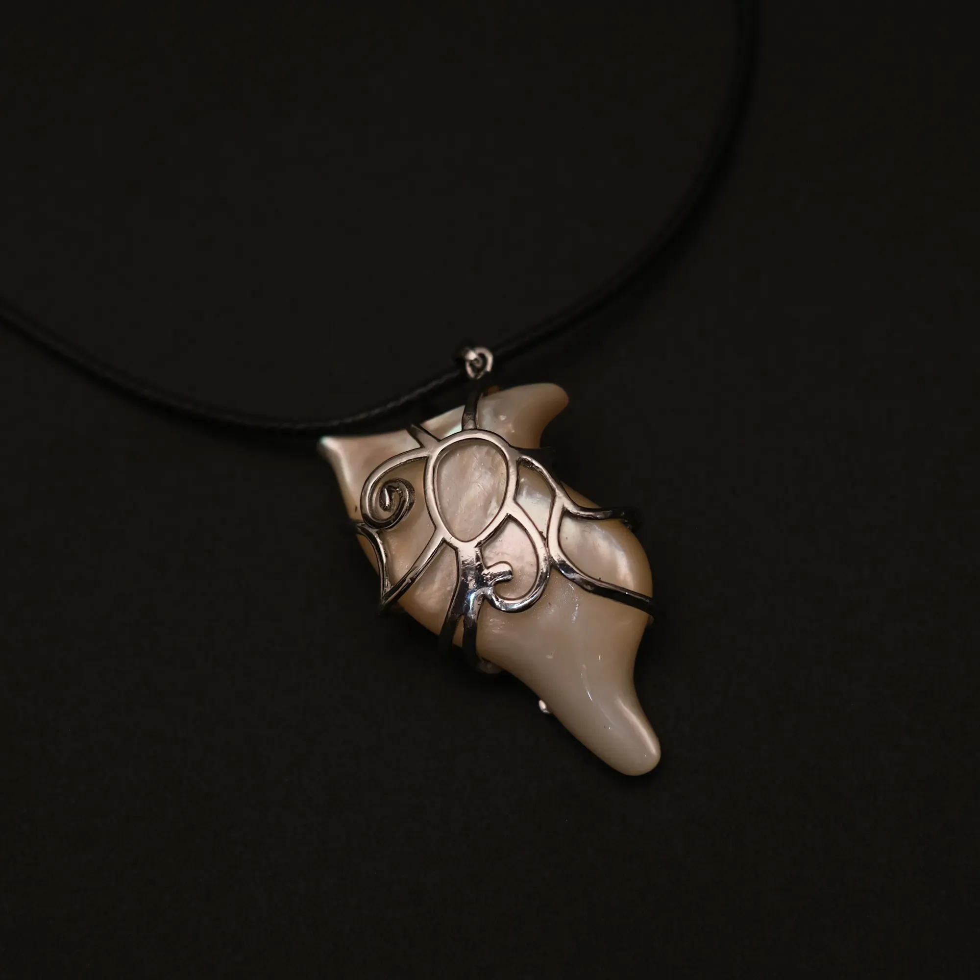 Hand-Carved Dove Mother-of-Pearl Pendant Necklace on Cord 43 cm