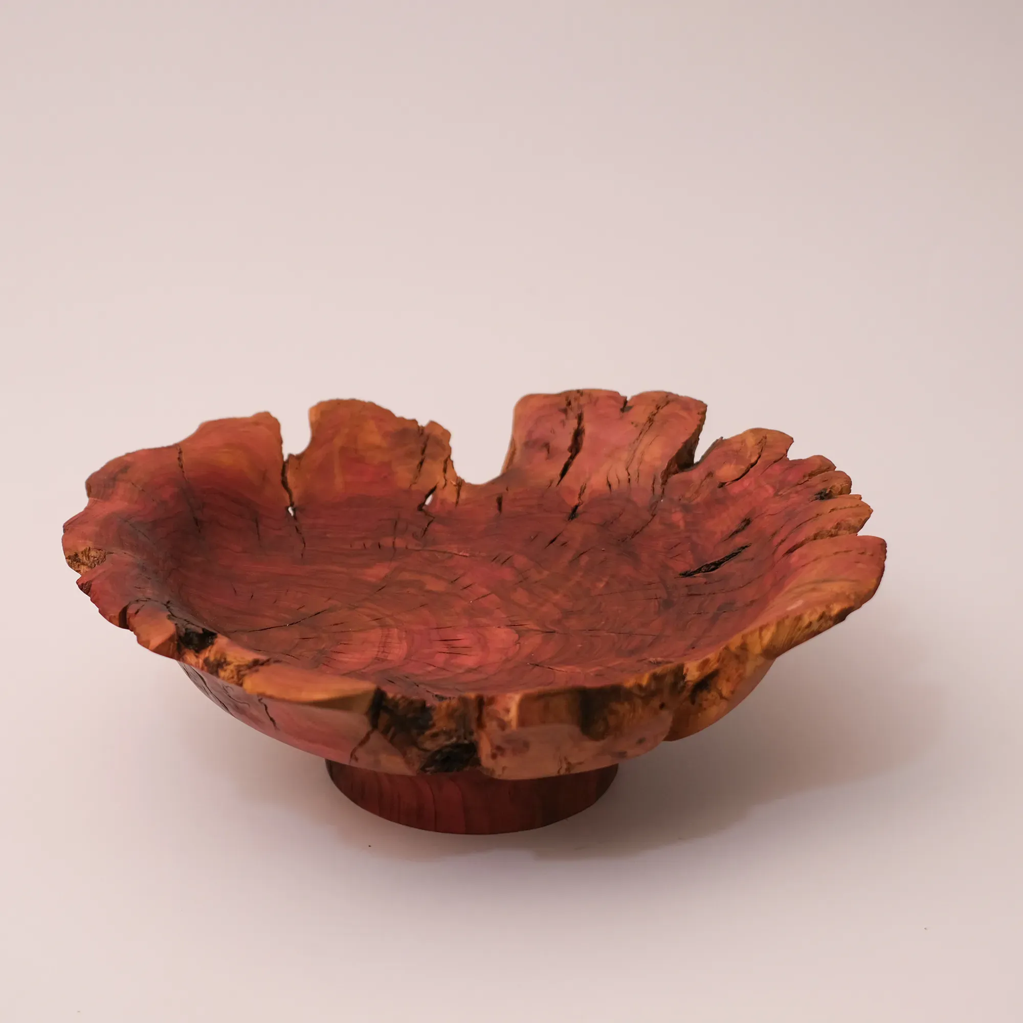 Hand-Turned Mahras Olive Wood Rustic Pedestal Bowl
