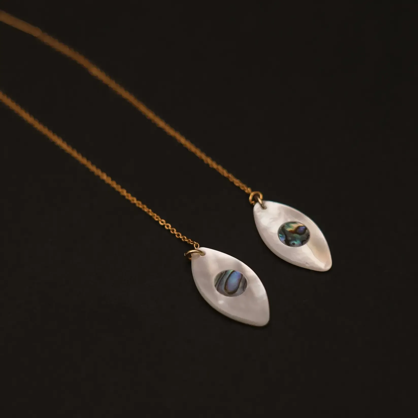 Mother-of-Pearl and Abalone Earrings Hand-Carved Pair