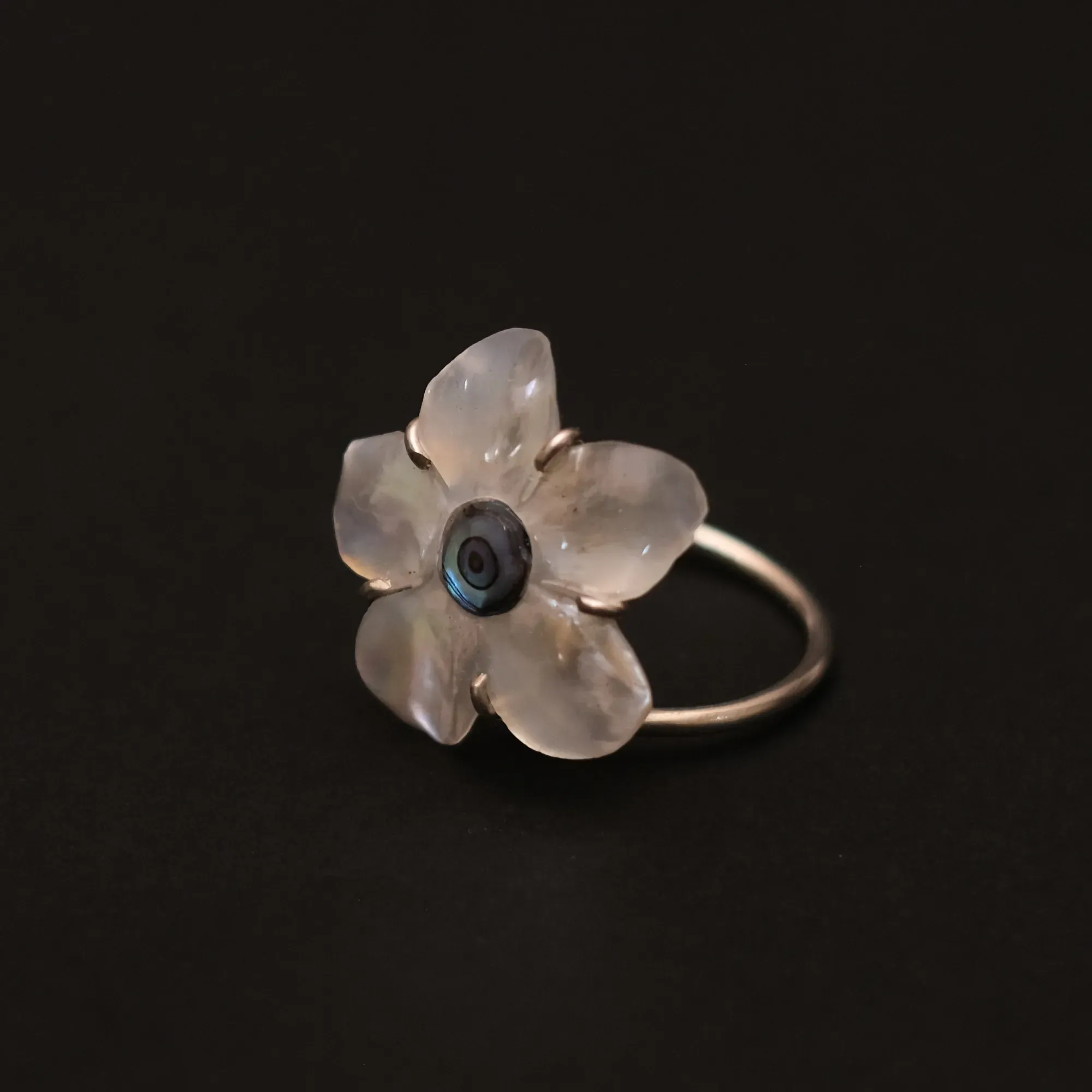 Green Cherry Blossom Ring in Mother-of-Pearl Abalone and Silver Free Size