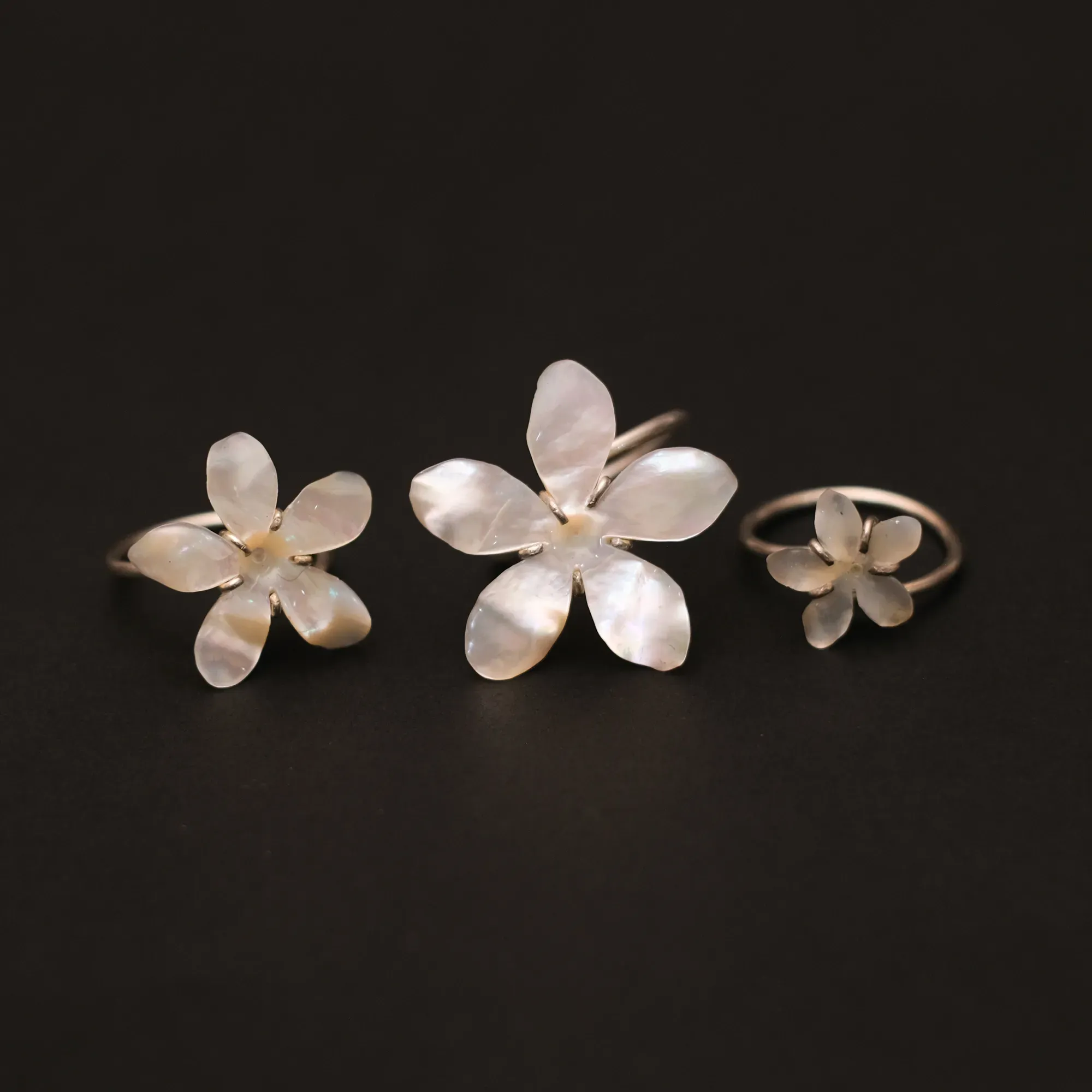 Baladi Jasmine Flower Ring in Mother-of-Pearl and Silver Free Size