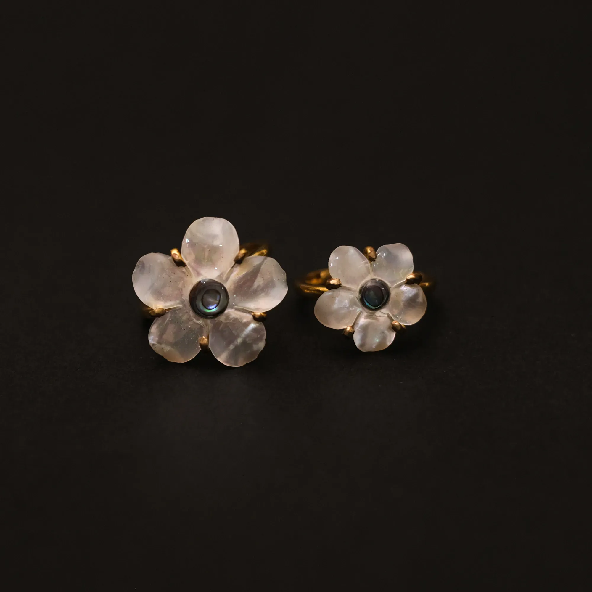 Green Cherry Blossom Ring in Mother-of-Pearl Abalone and Copper Free Size