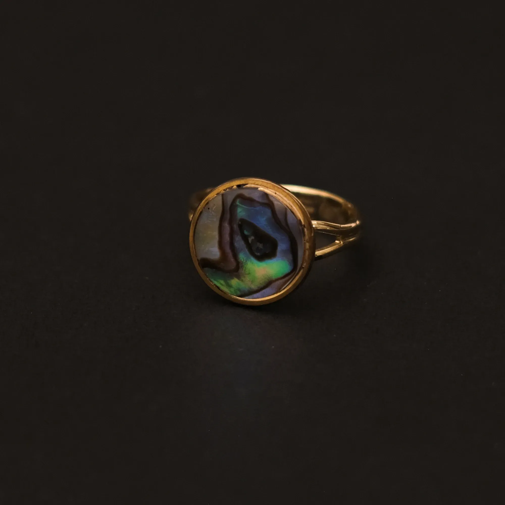 Hand-Carved Abalone and Copper Ring in Free Size