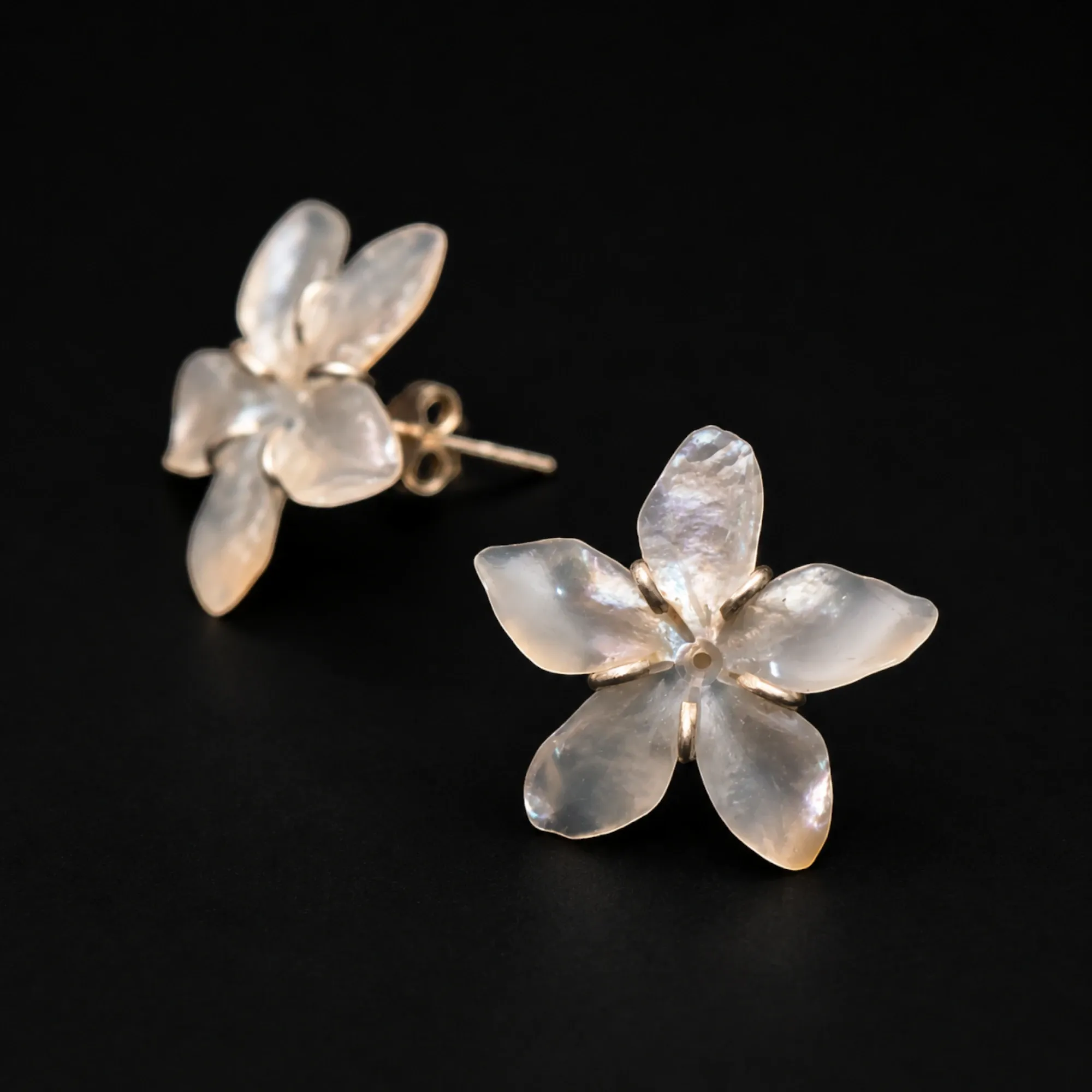 Baladi Jasmine Mother-of-Pearl Silver Earrings Handmade