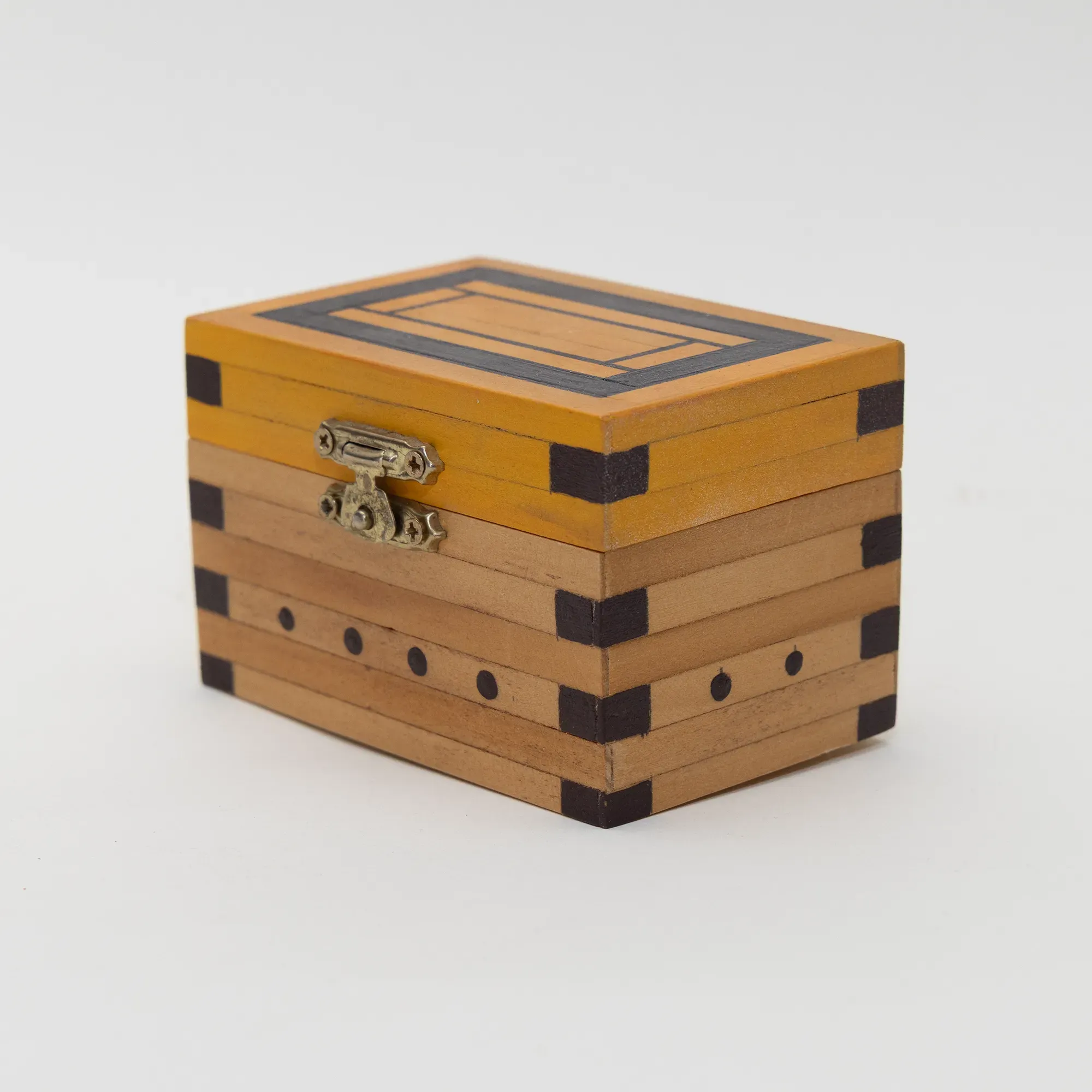 Handmade Wooden Keepsake Box with Metal Lock Stripes Detail